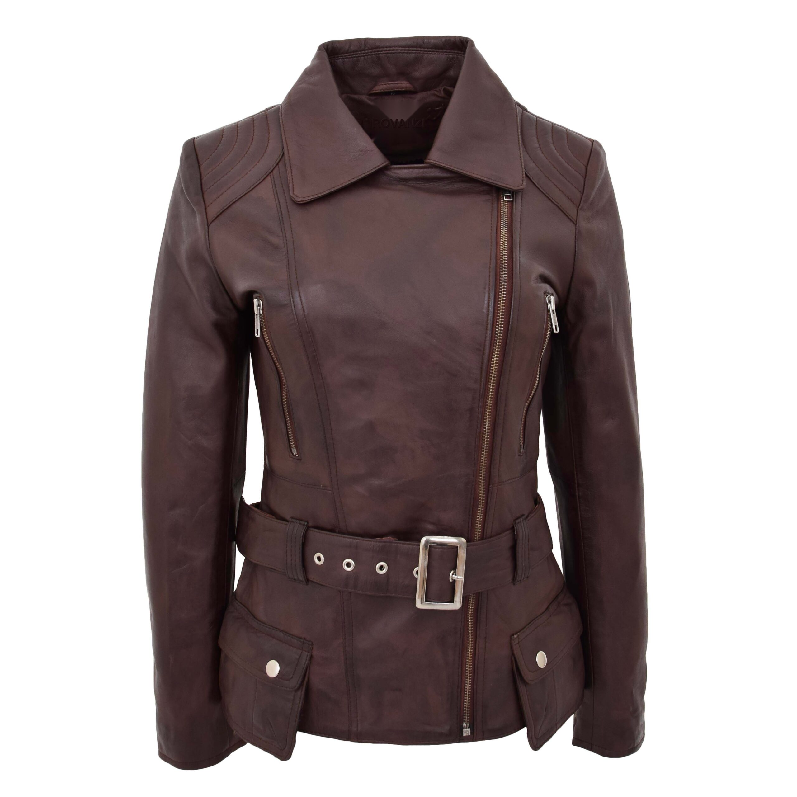 BUNERI Biker Cuir Celia Marron Longueur Hanches – Image 3