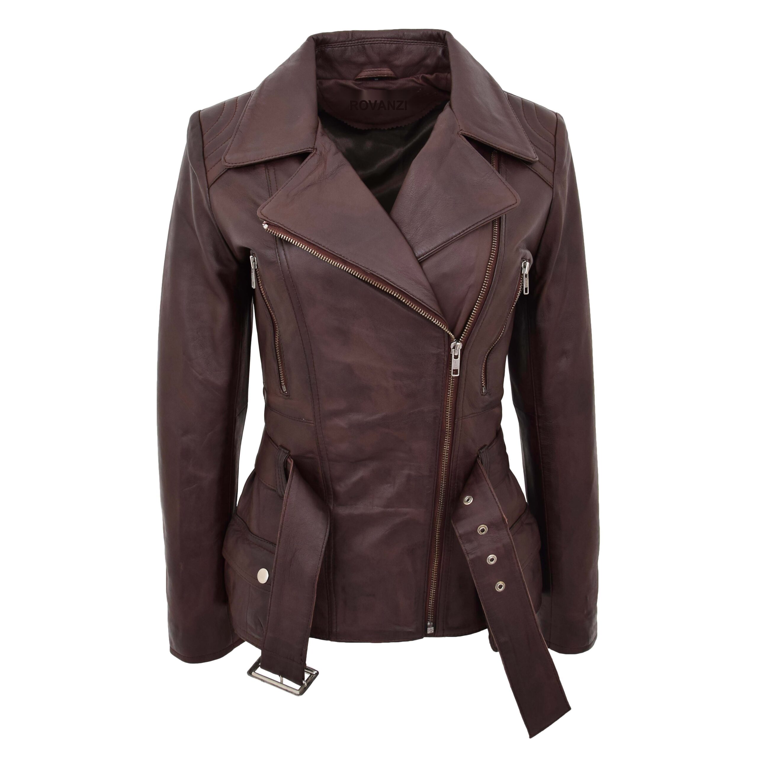 BUNERI Biker Cuir Celia Marron Longueur Hanches – Image 4