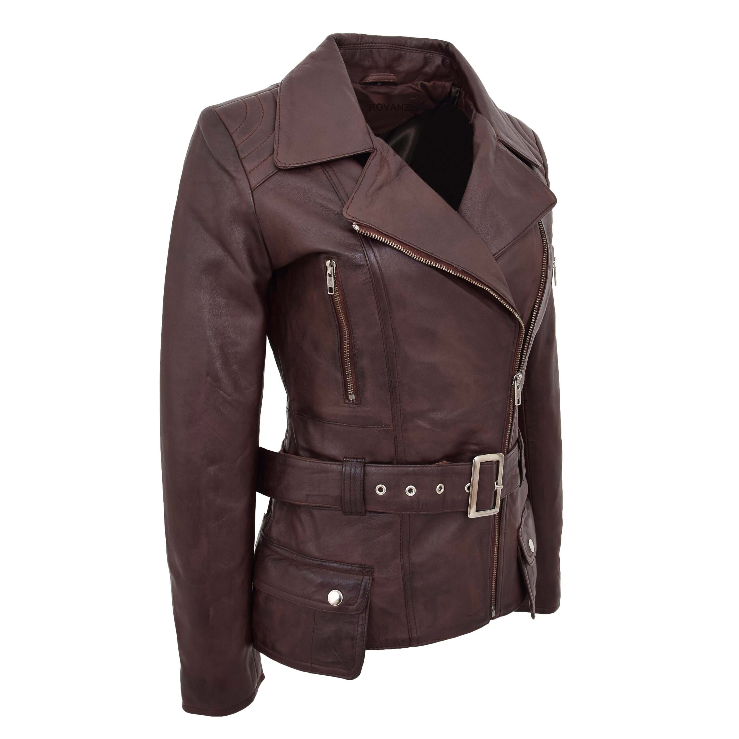 BUNERI Biker Cuir Celia Marron Longueur Hanches – Image 5