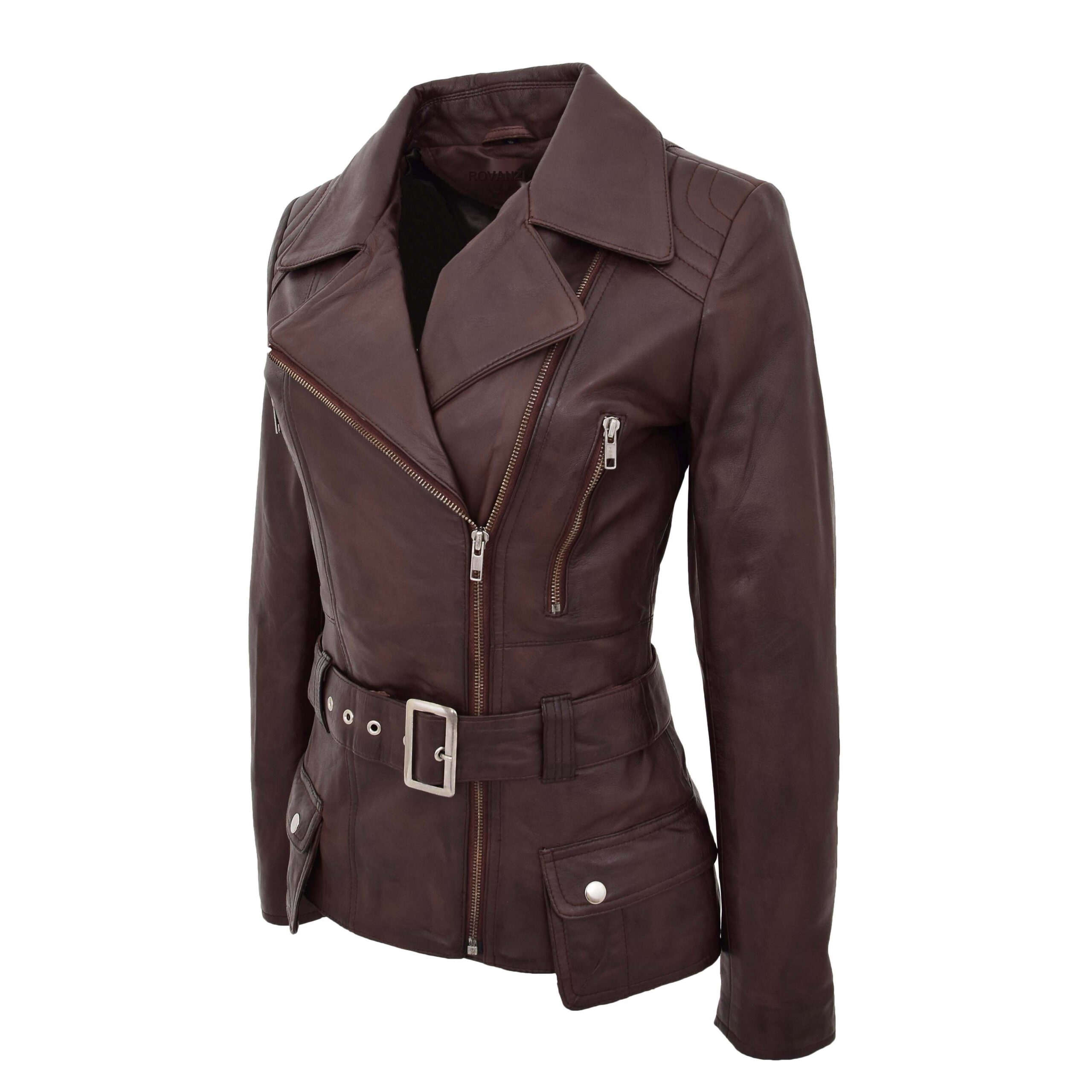 BUNERI Biker Cuir Celia Marron Longueur Hanches – Image 6