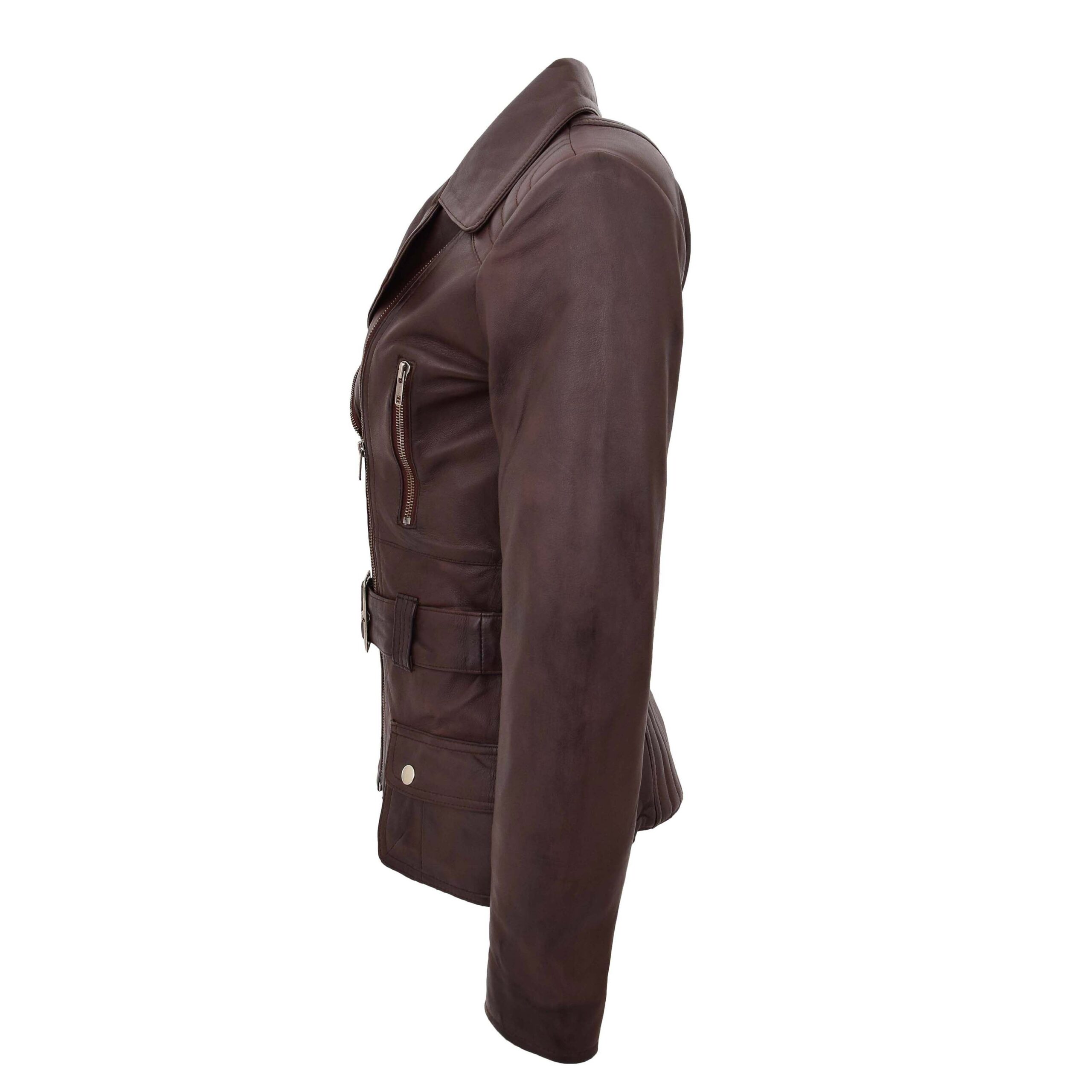 BUNERI Biker Cuir Celia Marron Longueur Hanches – Image 7