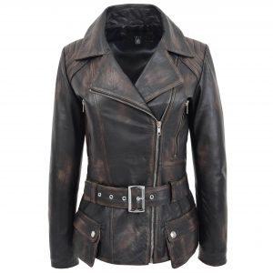 BUNERI Biker Celia en Cuir Longueur Hanche Rub-Off