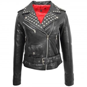 BUNERI Veste Femme Cuir Cloute Style Brando Noire