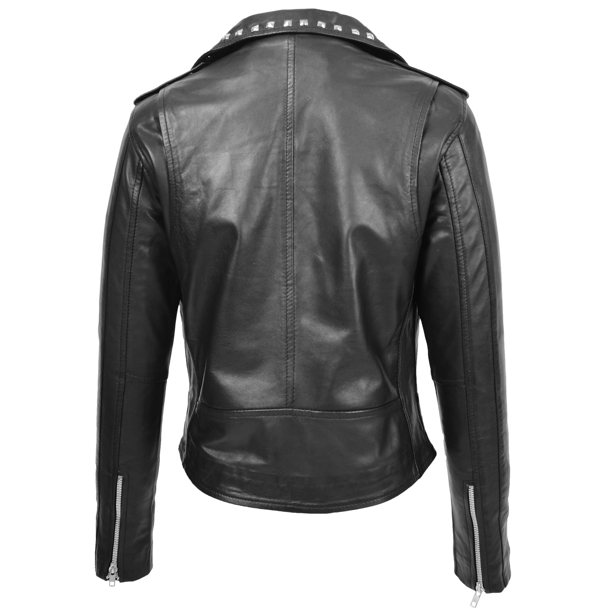 BUNERI Veste Femme Cuir Cloute Style Brando Noire – Image 2