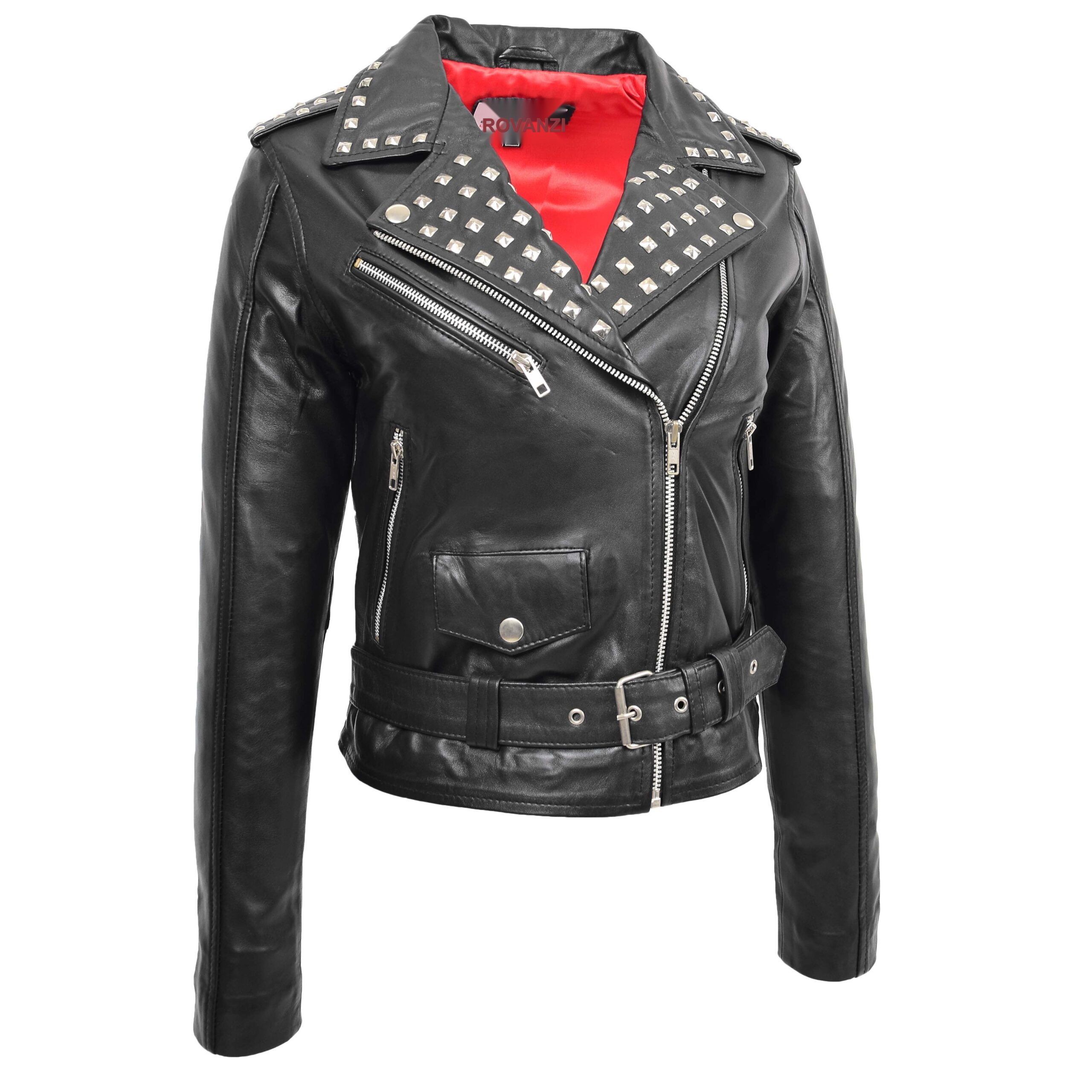 BUNERI Veste Femme Cuir Cloute Style Brando Noire – Image 3