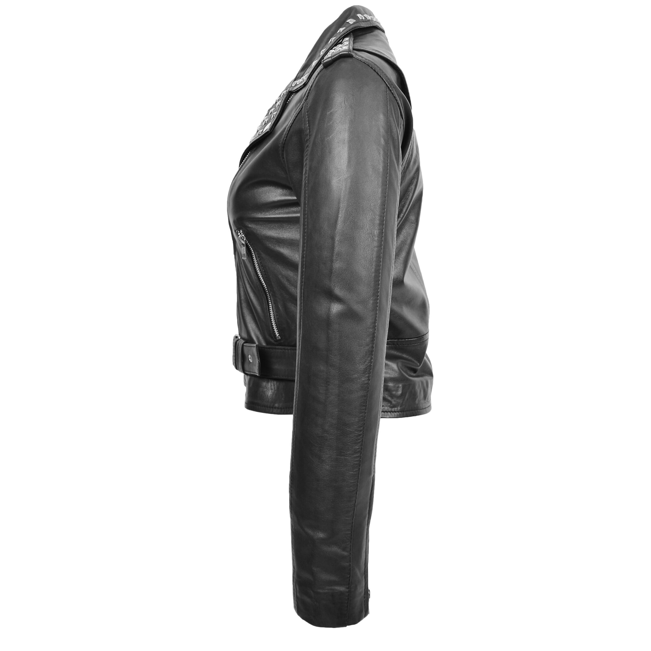 BUNERI Veste Femme Cuir Cloute Style Brando Noire – Image 5