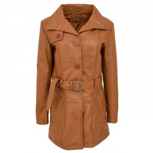 BUNERI Trench en Cuir pour Femme Shania Beige avec Ceinture