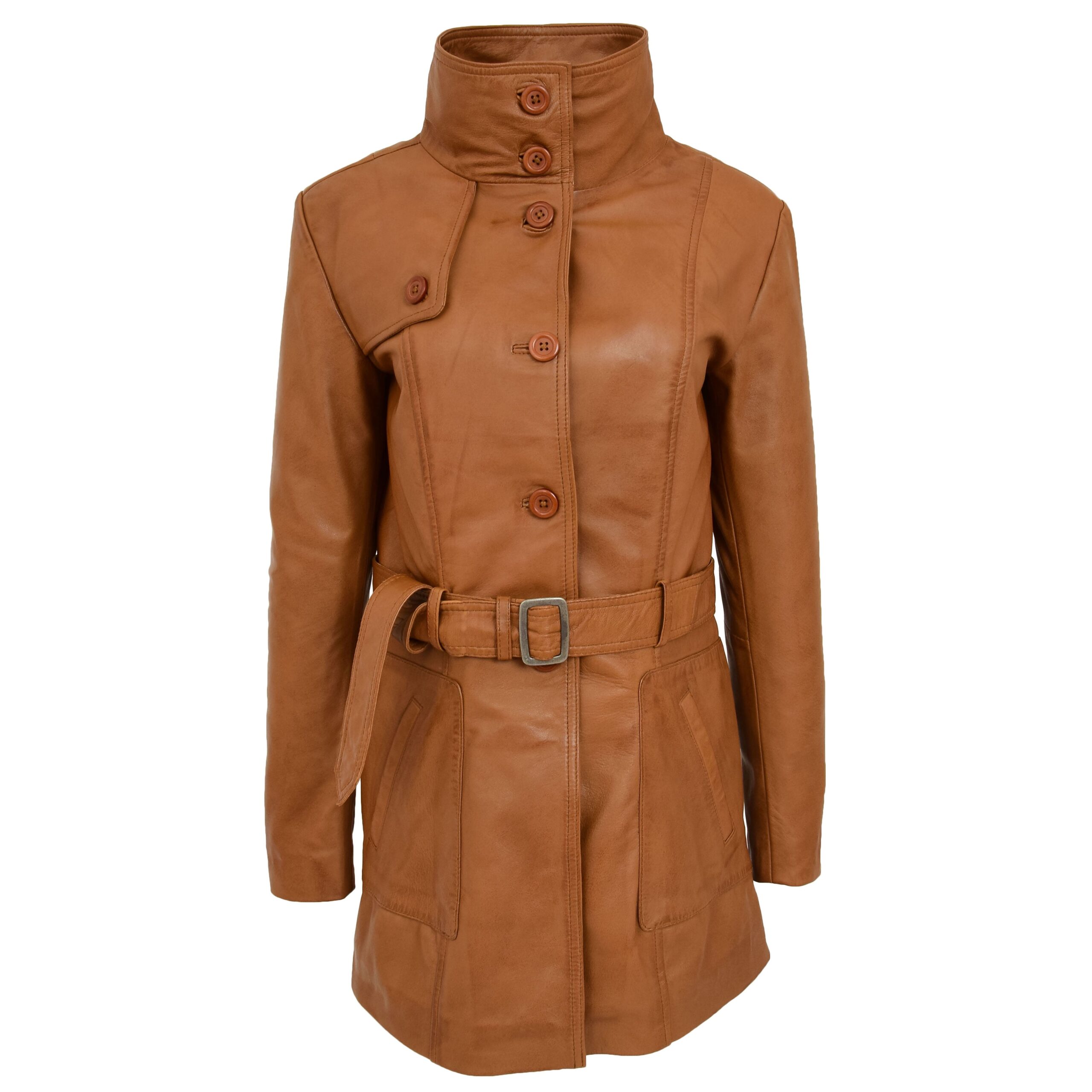 BUNERI Trench en Cuir pour Femme Shania Beige avec Ceinture – Image 3