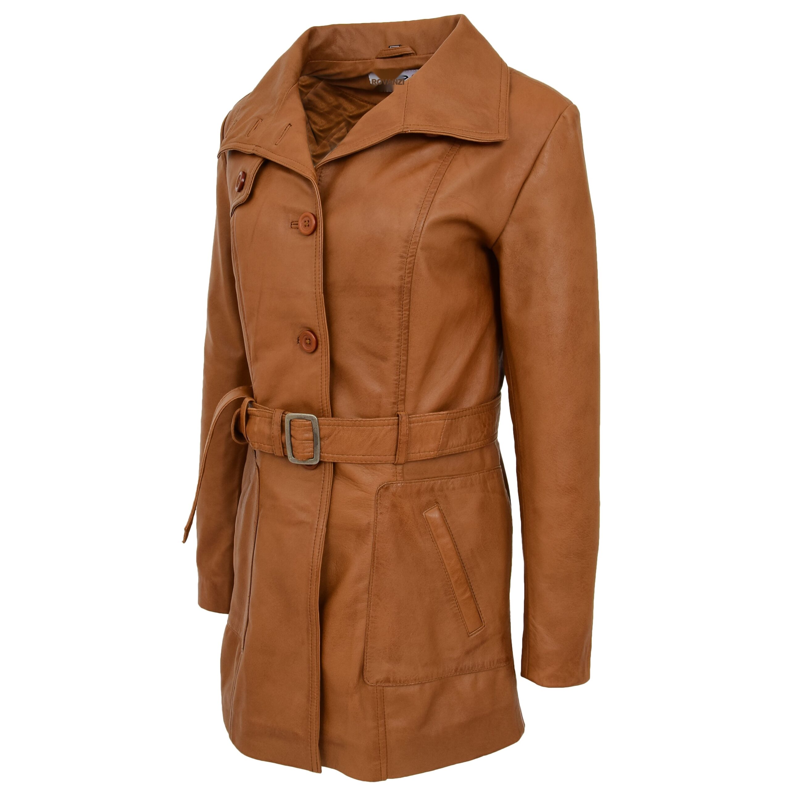 BUNERI Trench en Cuir pour Femme Shania Beige avec Ceinture – Image 4