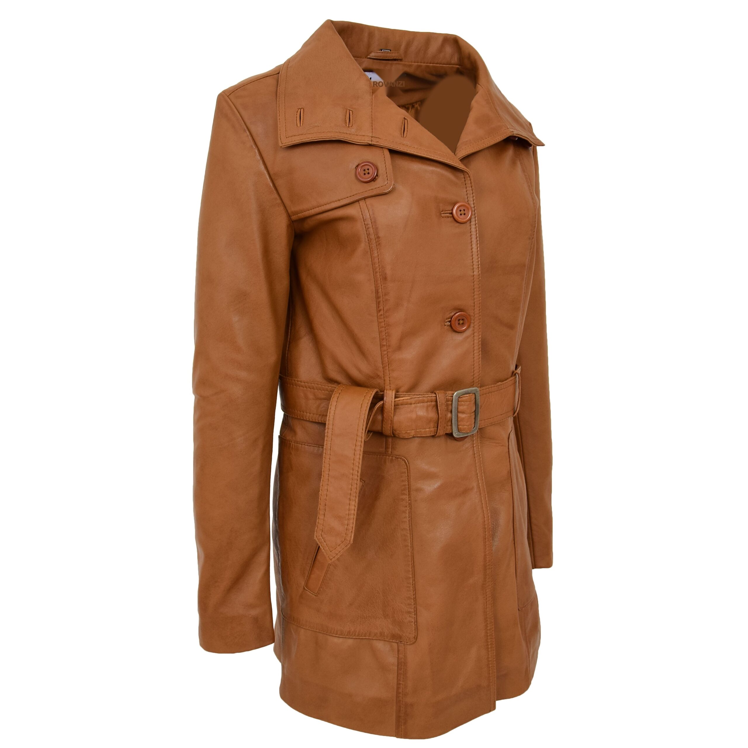 BUNERI Trench en Cuir pour Femme Shania Beige avec Ceinture – Image 5
