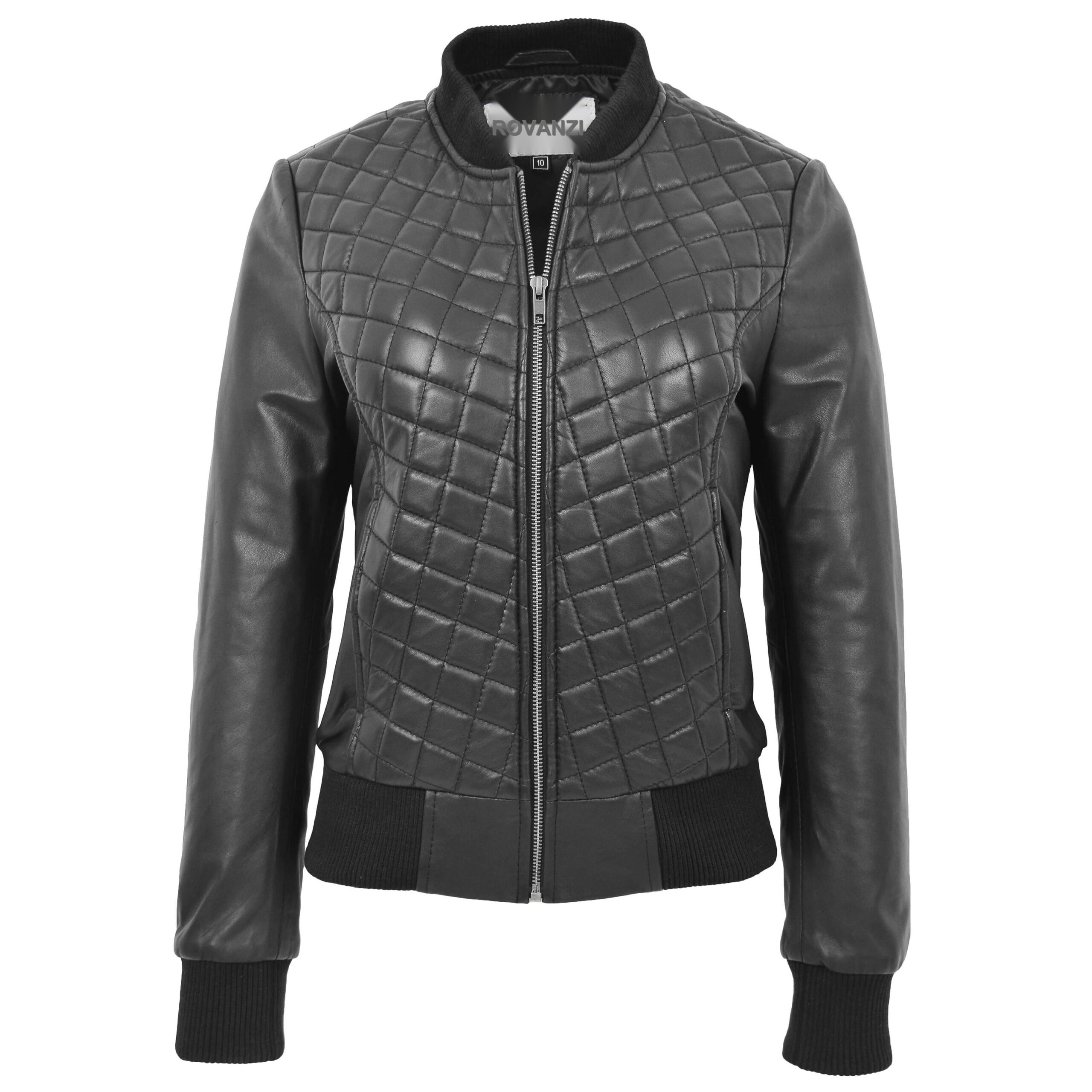 BUNERI Bomber Matelassée Sally en Cuir Noir Varsity – Image 3