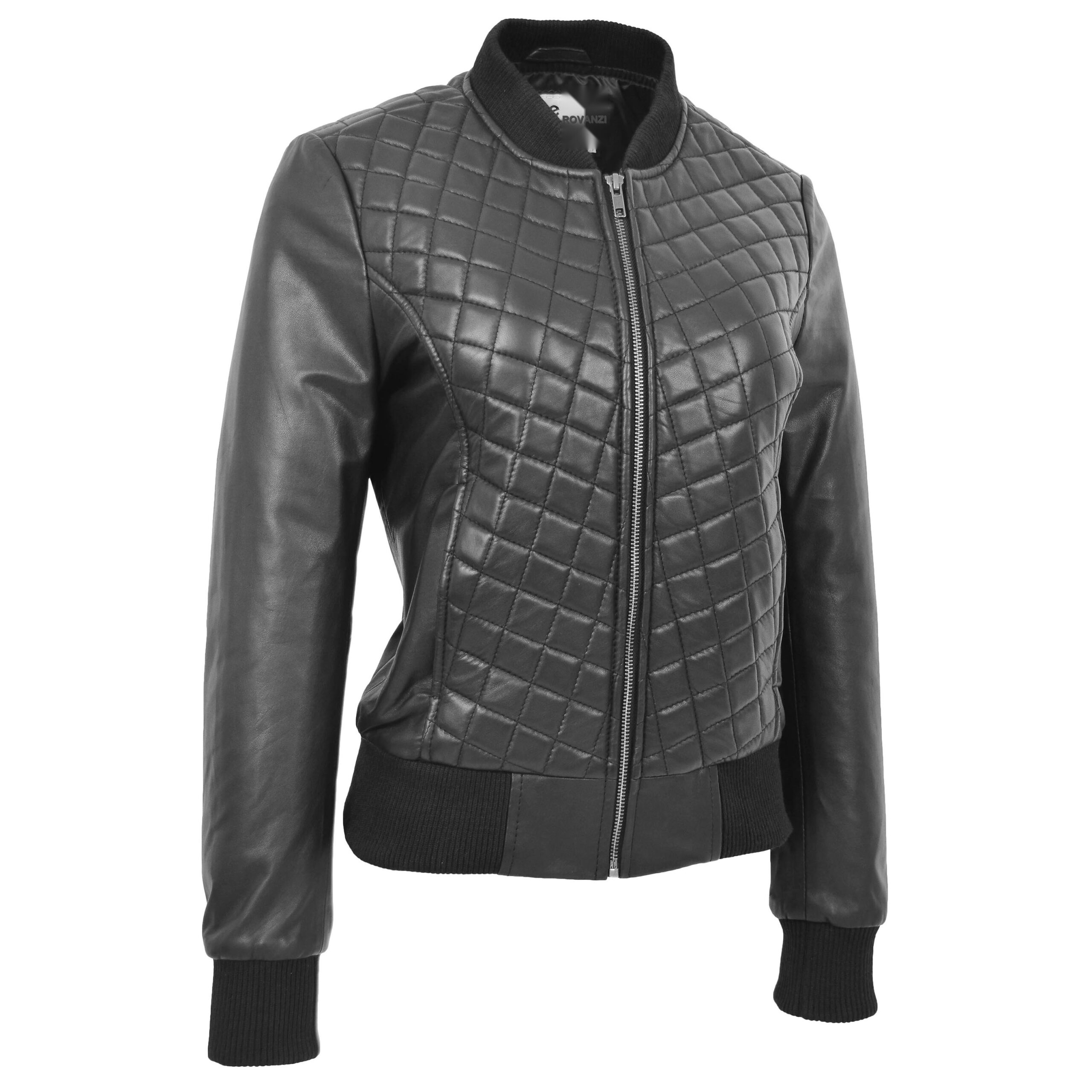 BUNERI Bomber Matelassée Sally en Cuir Noir Varsity – Image 4