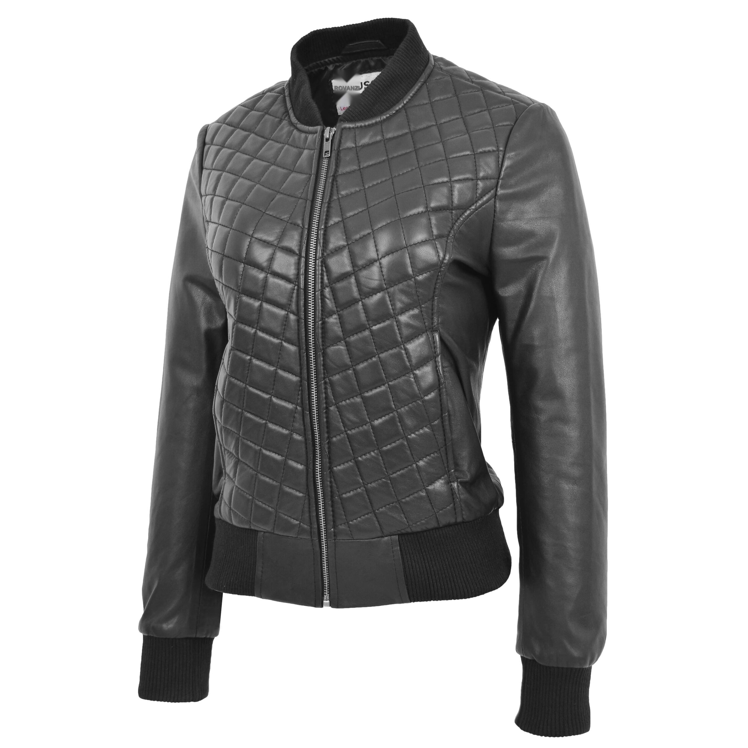 BUNERI Bomber Matelassée Sally en Cuir Noir Varsity – Image 5