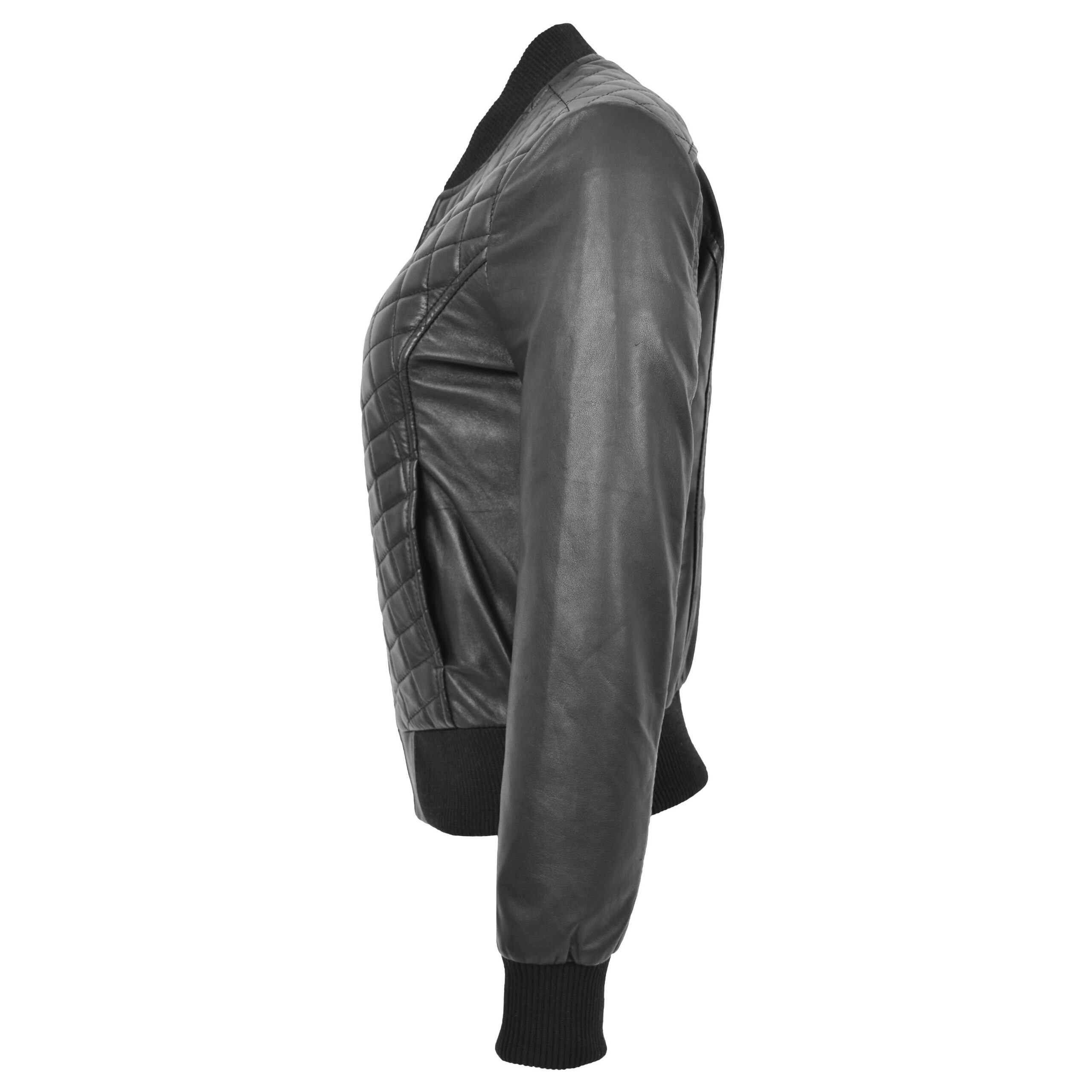 BUNERI Bomber Matelassée Sally en Cuir Noir Varsity – Image 6