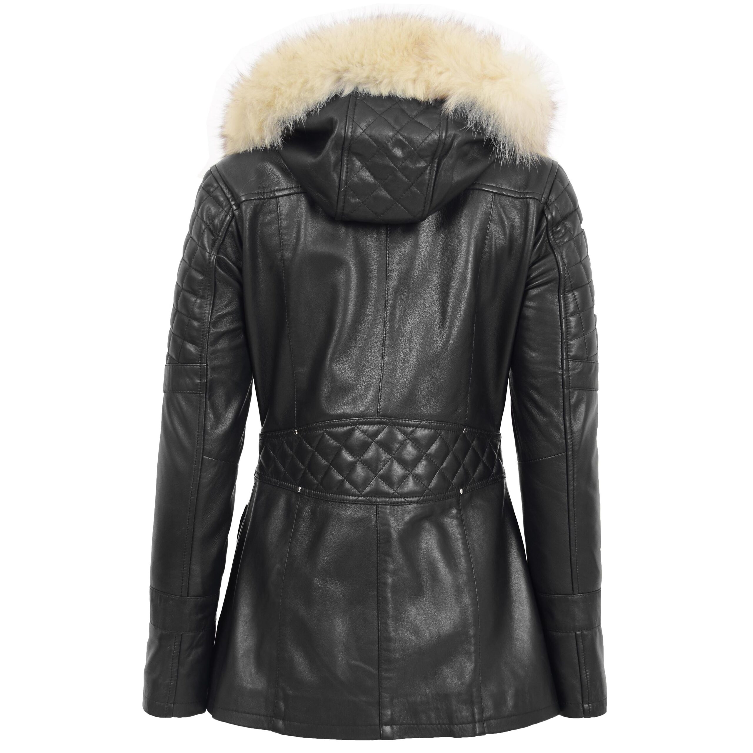 BUNERI Manteau en Cuir Style Duffle Original pour Femme Noir – Image 2