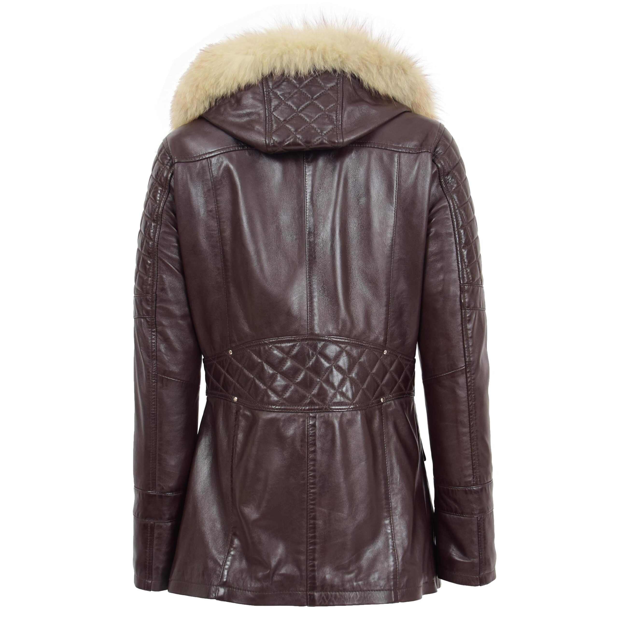 BUNERI Manteau Style Duffle en Cuir Marron pour Femme – Image 2