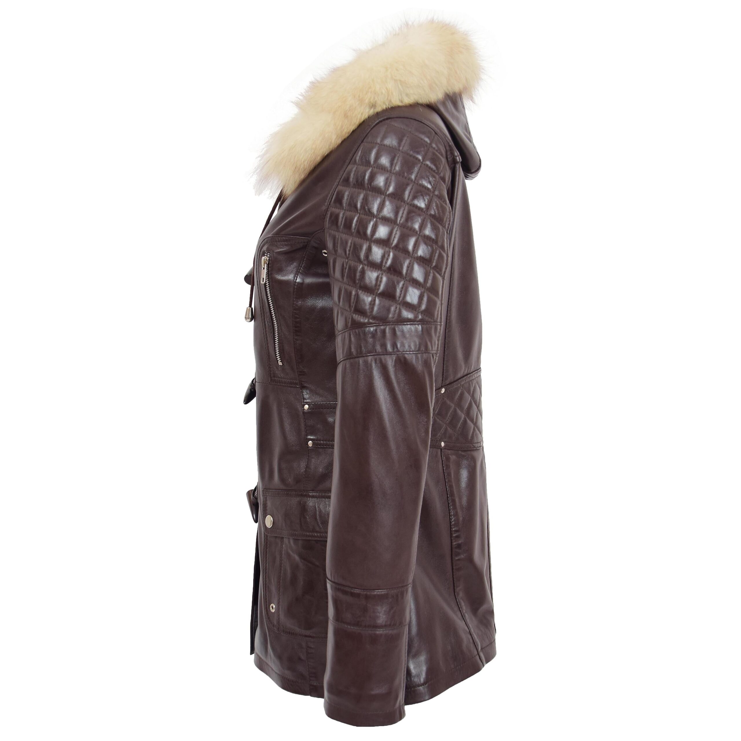BUNERI Manteau Style Duffle en Cuir Marron pour Femme – Image 5