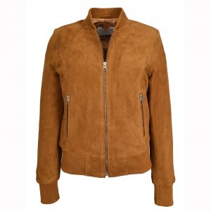 BUNERI Blouson Bomber MA-1 en Daim de Chèvre Véritable Cognac pour Femme
