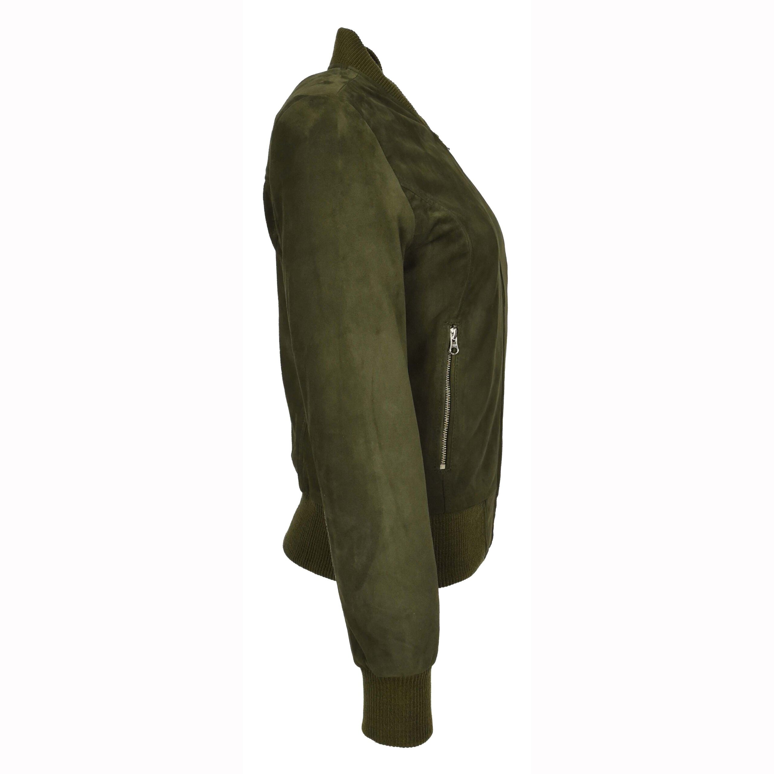 BUNERI Blouson Bomber MA-1 en Suède de Chèvre Vert Kaki pour Femme – Image 3