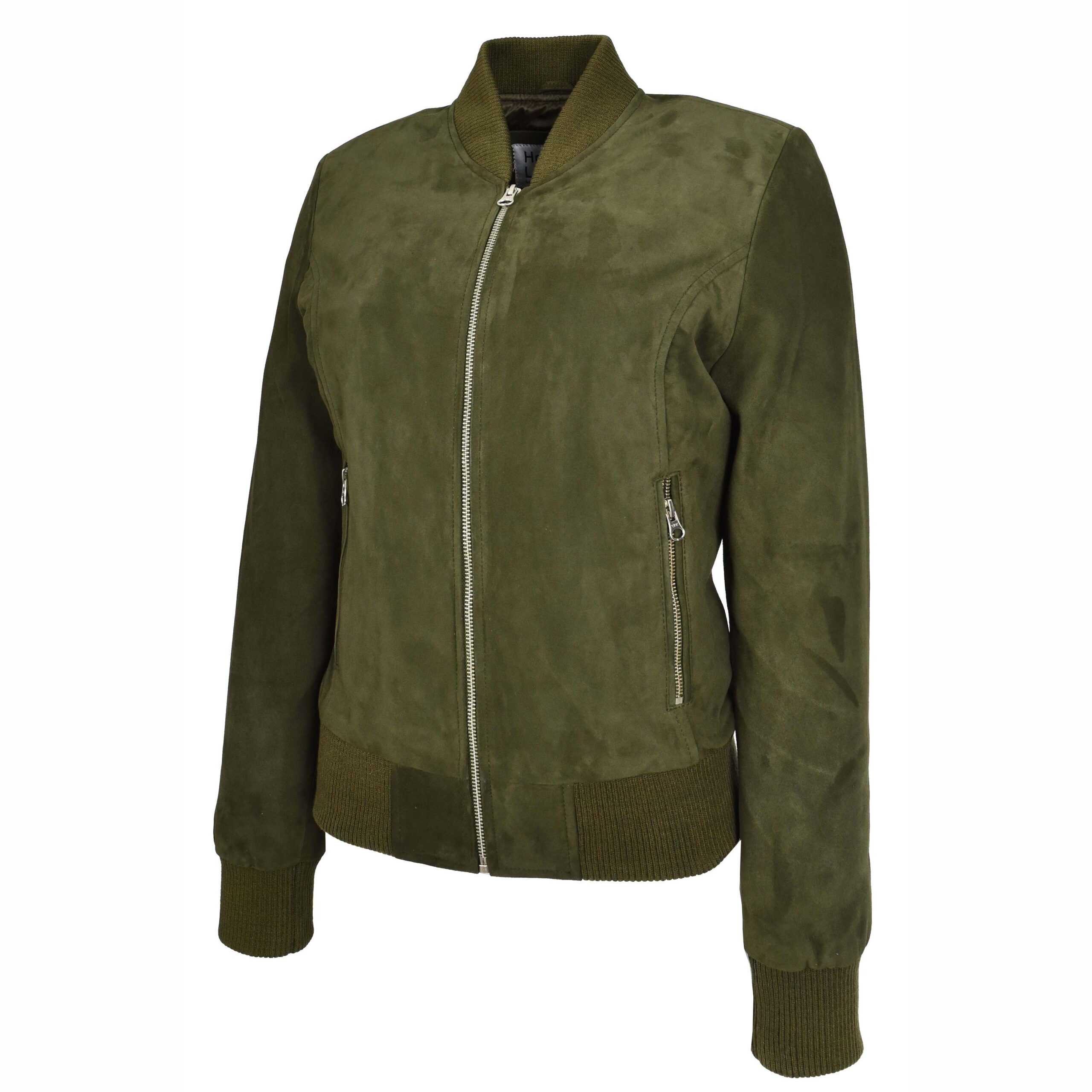 BUNERI Blouson Bomber MA-1 en Suède de Chèvre Vert Kaki pour Femme – Image 5