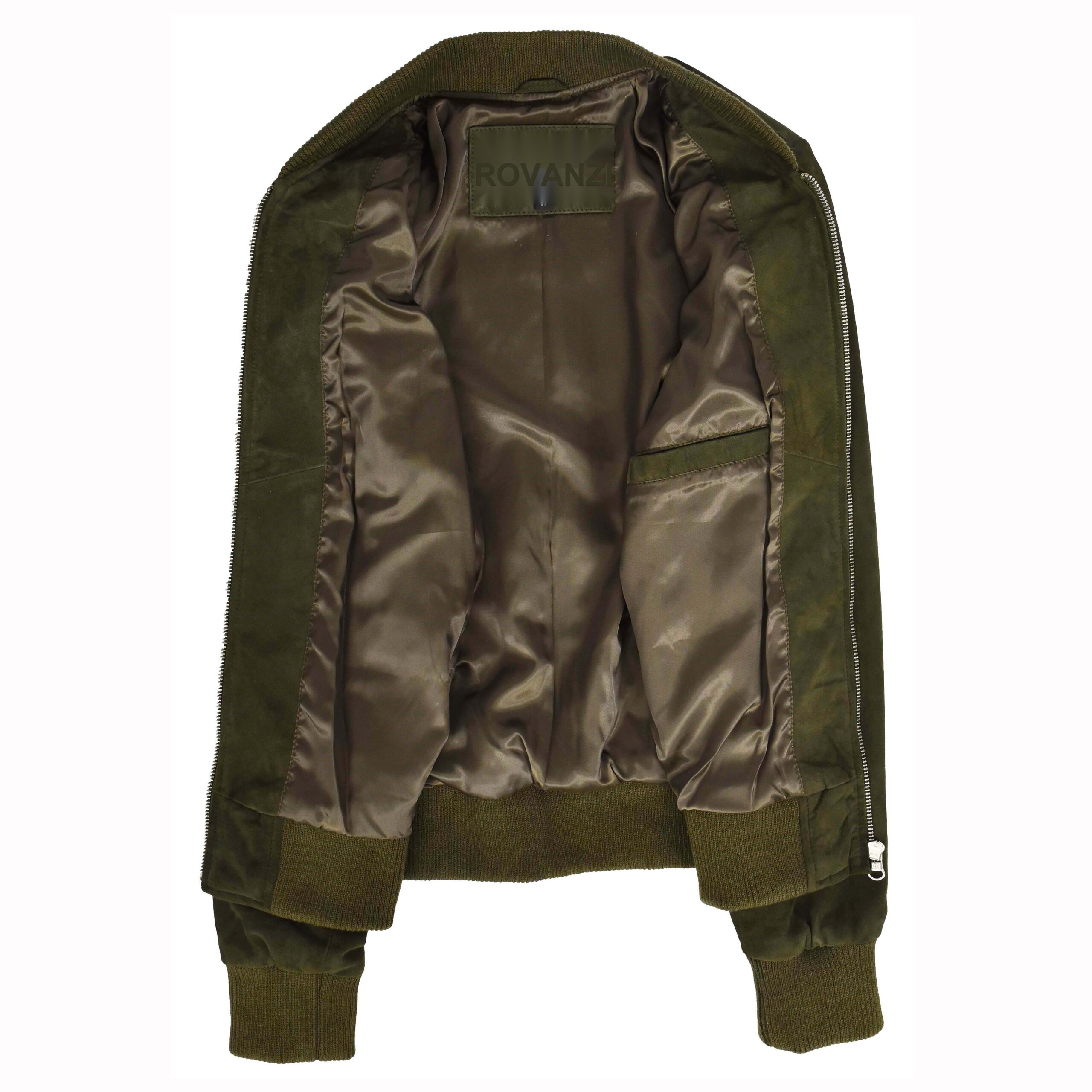 BUNERI Blouson Bomber MA-1 en Suède de Chèvre Vert Kaki pour Femme – Image 7