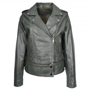 BUNERI Biker Cuir Bianca Vert 2-en-1 Style Cropped