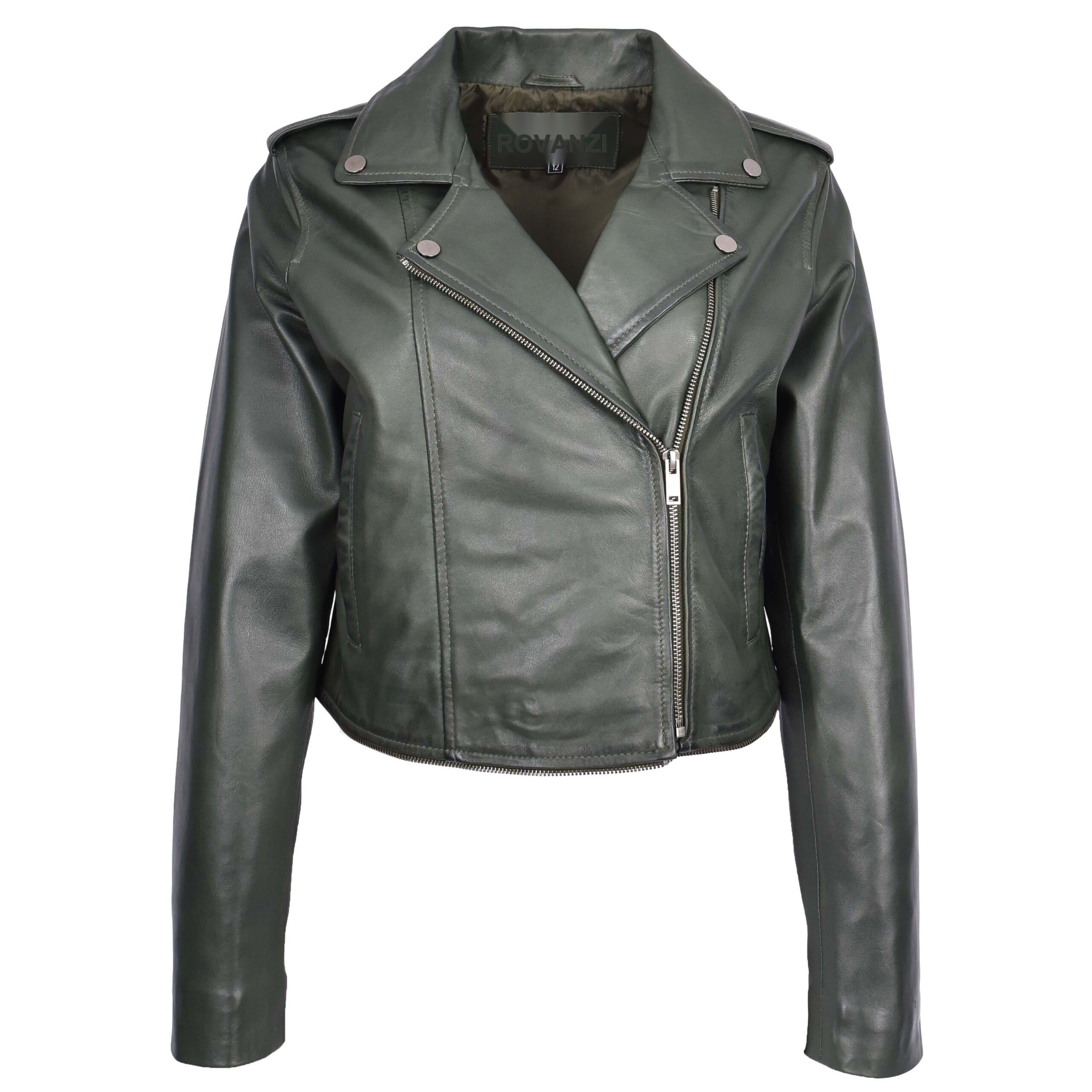 BUNERI Biker Cuir Bianca Vert 2-en-1 Style Cropped – Image 5