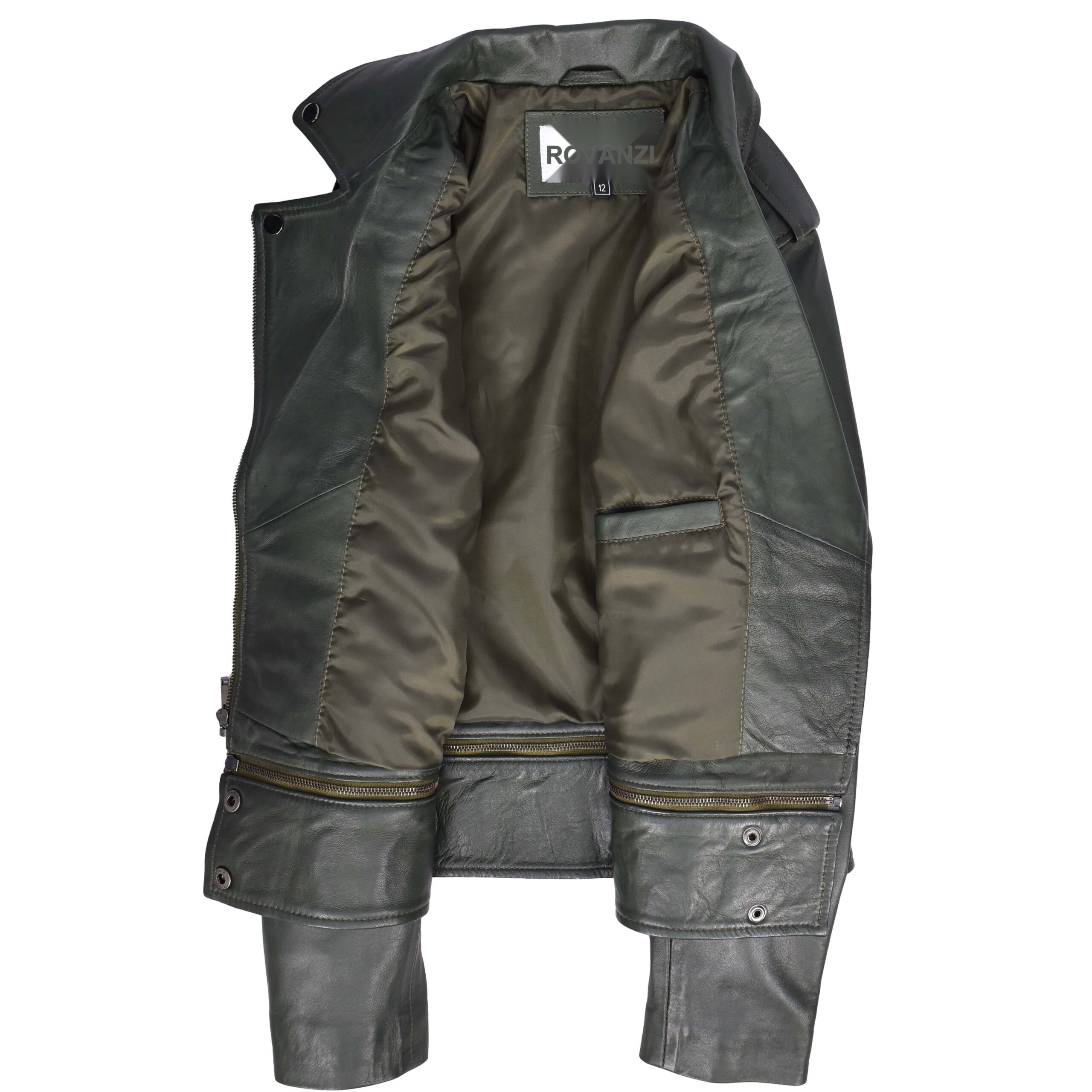 BUNERI Biker Cuir Bianca Vert 2-en-1 Style Cropped – Image 6