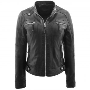 BUNERI Biker Cuir Annie Noire Style Casual