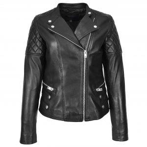 BUNERI Biker Cuir Molly Noire Zip Croisé Classique