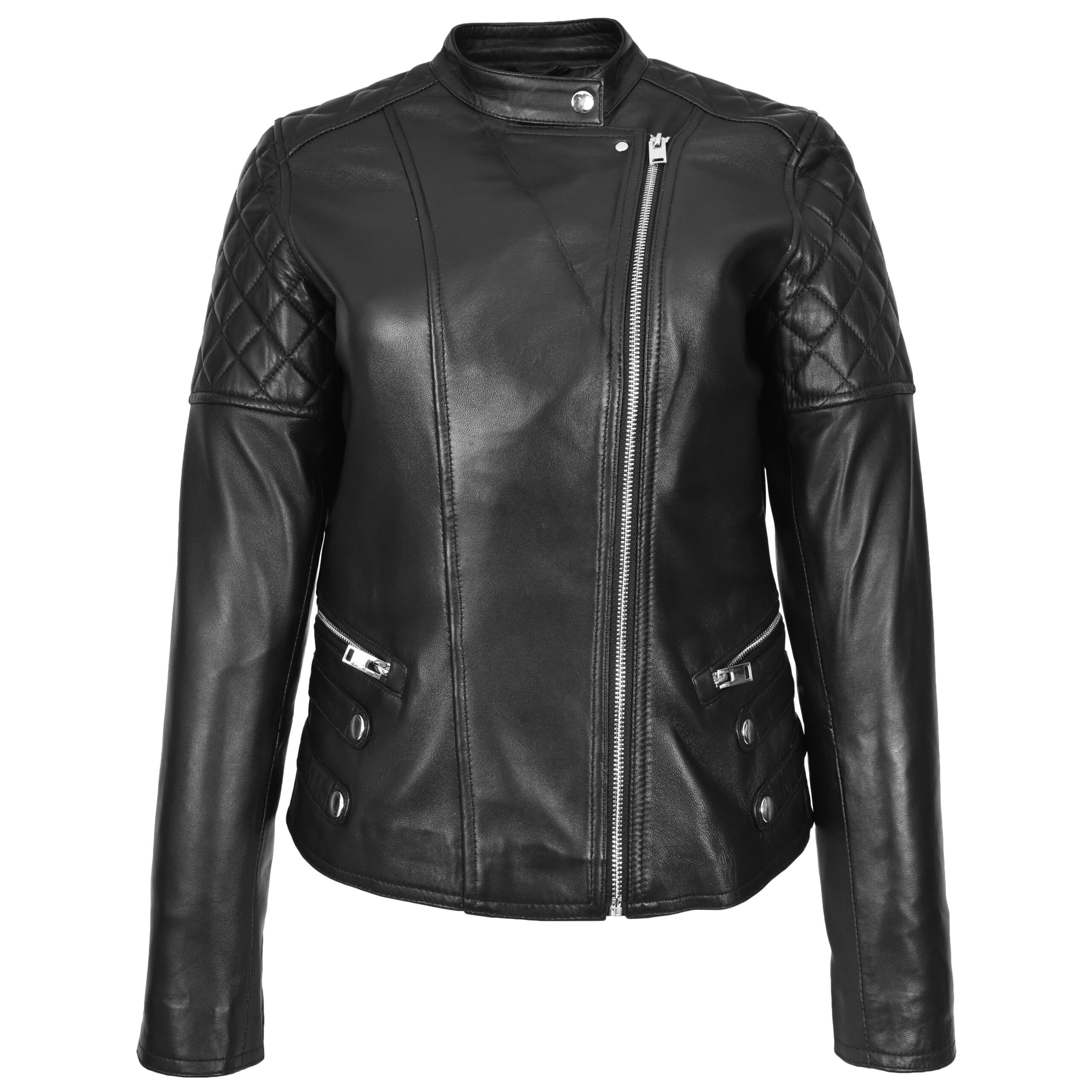BUNERI Biker Cuir Molly Noire Zip Croisé Classique – Image 3