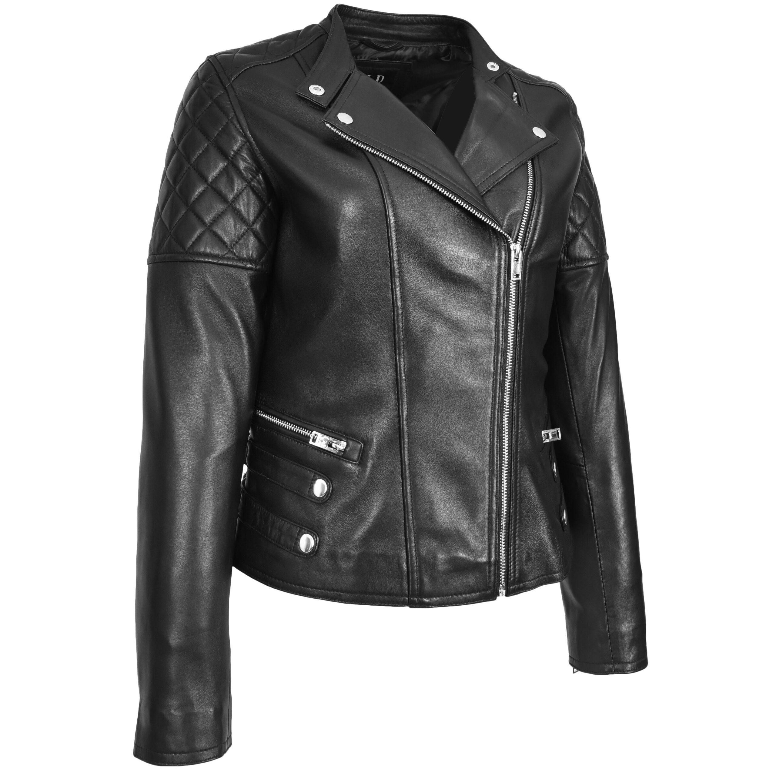 BUNERI Biker Cuir Molly Noire Zip Croisé Classique – Image 4