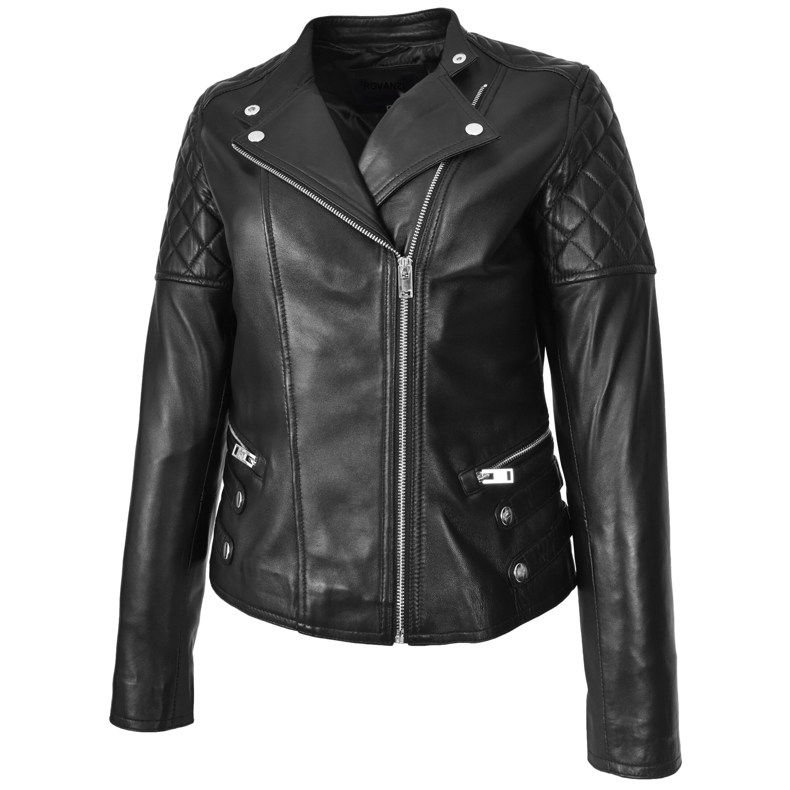 BUNERI Biker Cuir Molly Noire Zip Croisé Classique – Image 5