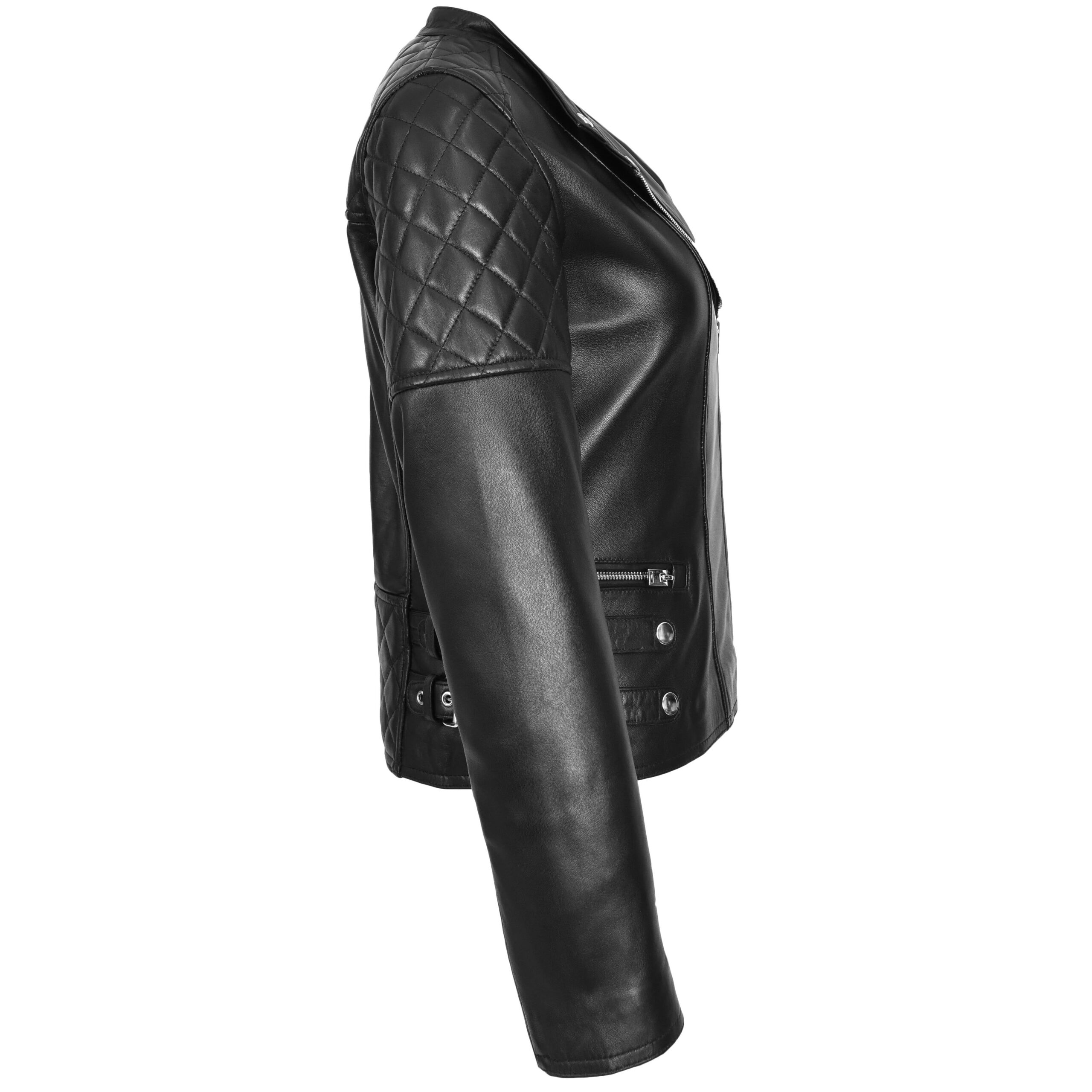 BUNERI Biker Cuir Molly Noire Zip Croisé Classique – Image 6