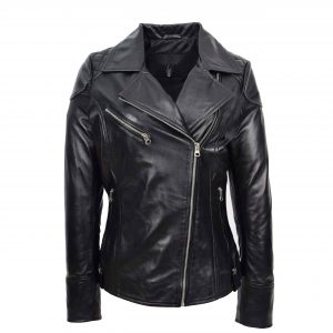 BUNERI Biker Cuir Cherry Noire Zip Croisé avec Poches
