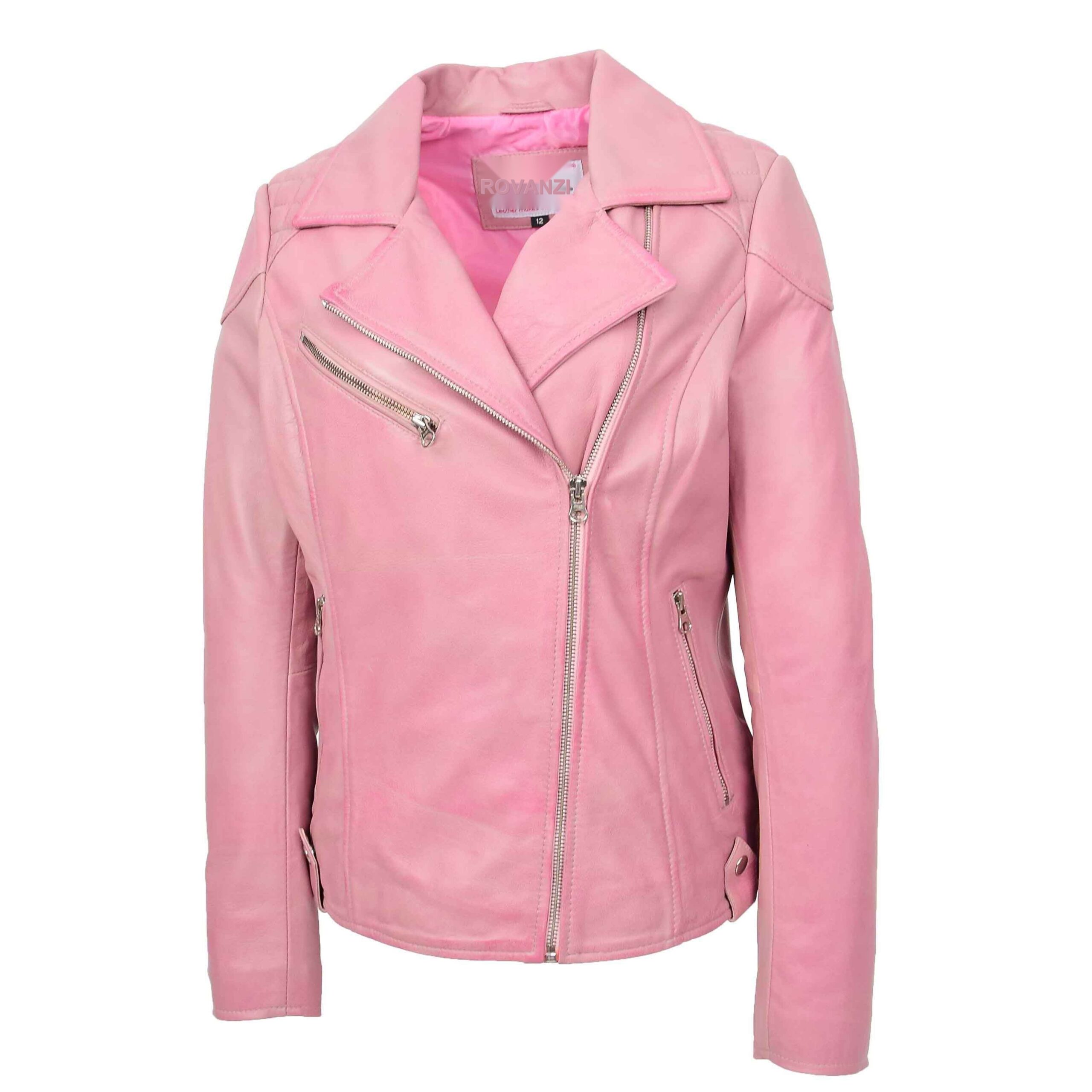 BUNERI Cerise Veste Biker Femme Cuir Veritable Zip Croise Poches – Image 6