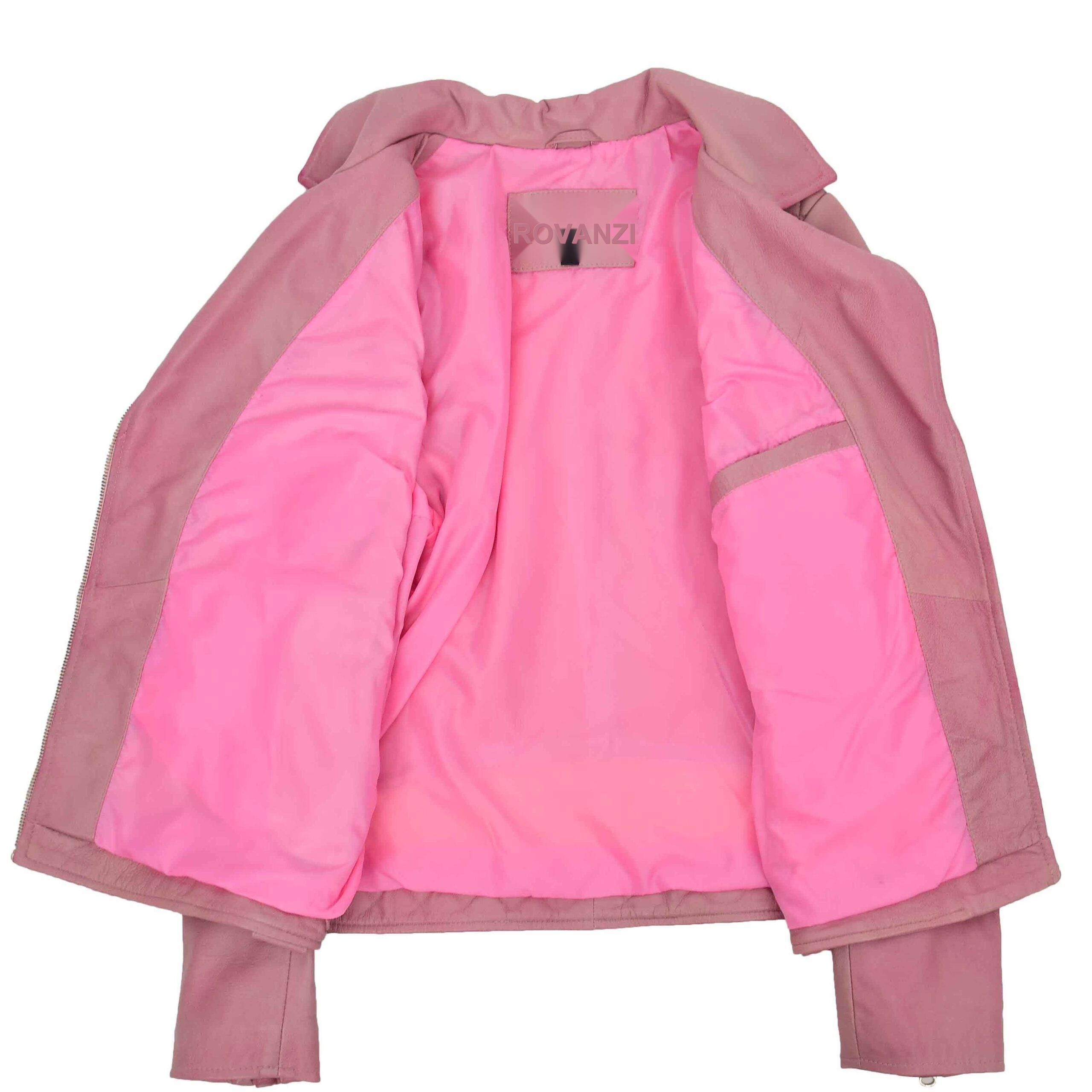 BUNERI Cerise Veste Biker Femme Cuir Veritable Zip Croise Poches – Image 7