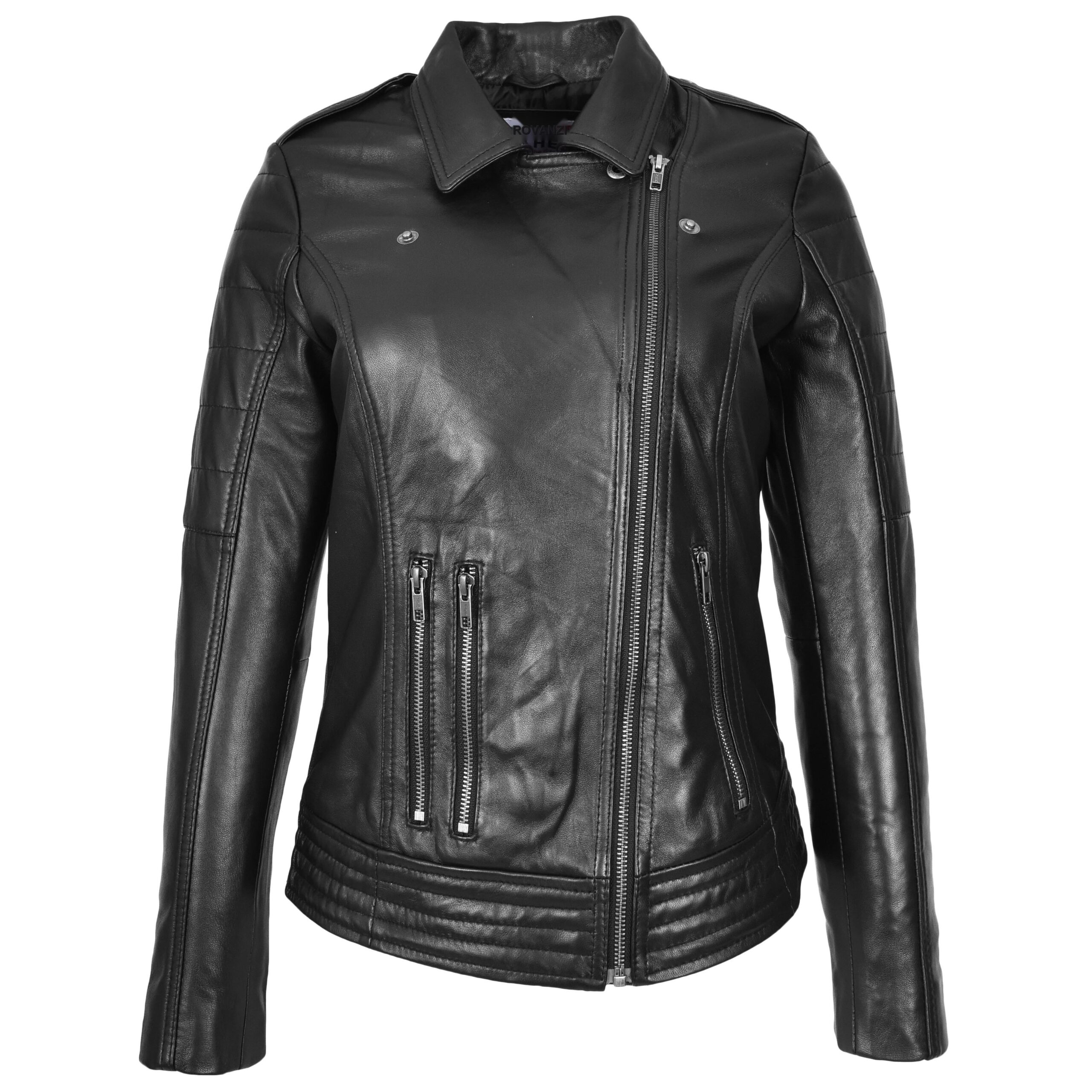 BUNERI Biker Pam Noire en Cuir Véritable Zip Croisé – Image 3
