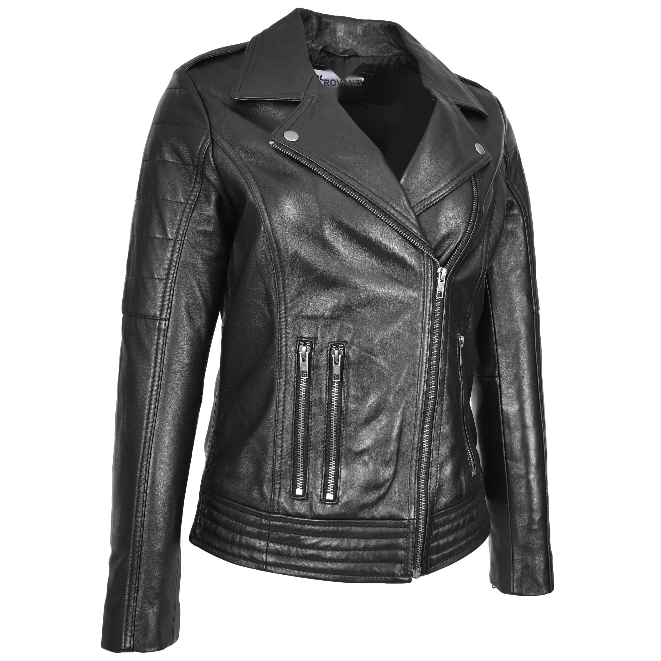 BUNERI Biker Pam Noire en Cuir Véritable Zip Croisé – Image 4