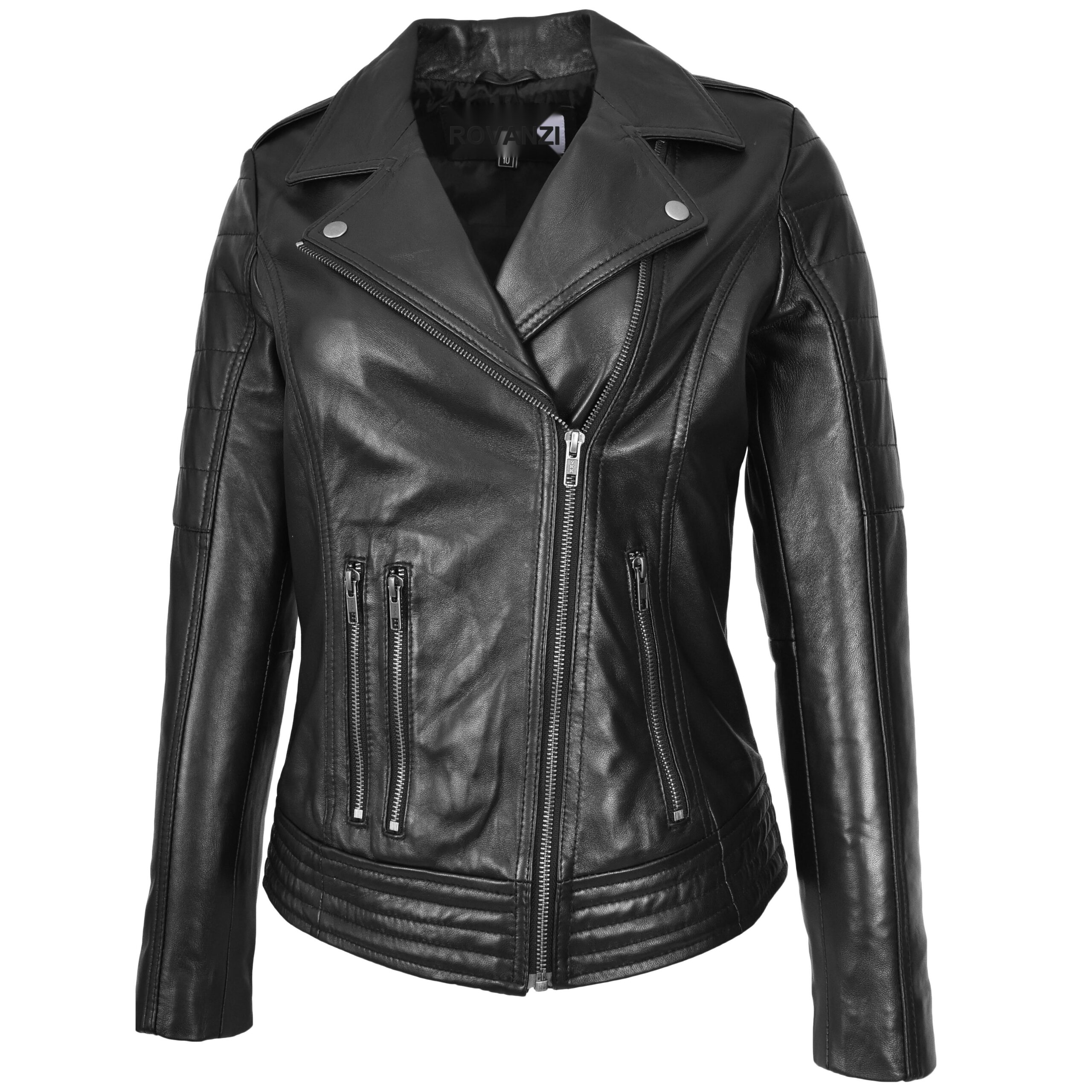 BUNERI Biker Pam Noire en Cuir Véritable Zip Croisé – Image 5