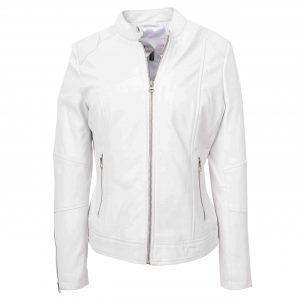 BUNERI Biker Cuir Connie Blanc Zip Casual
