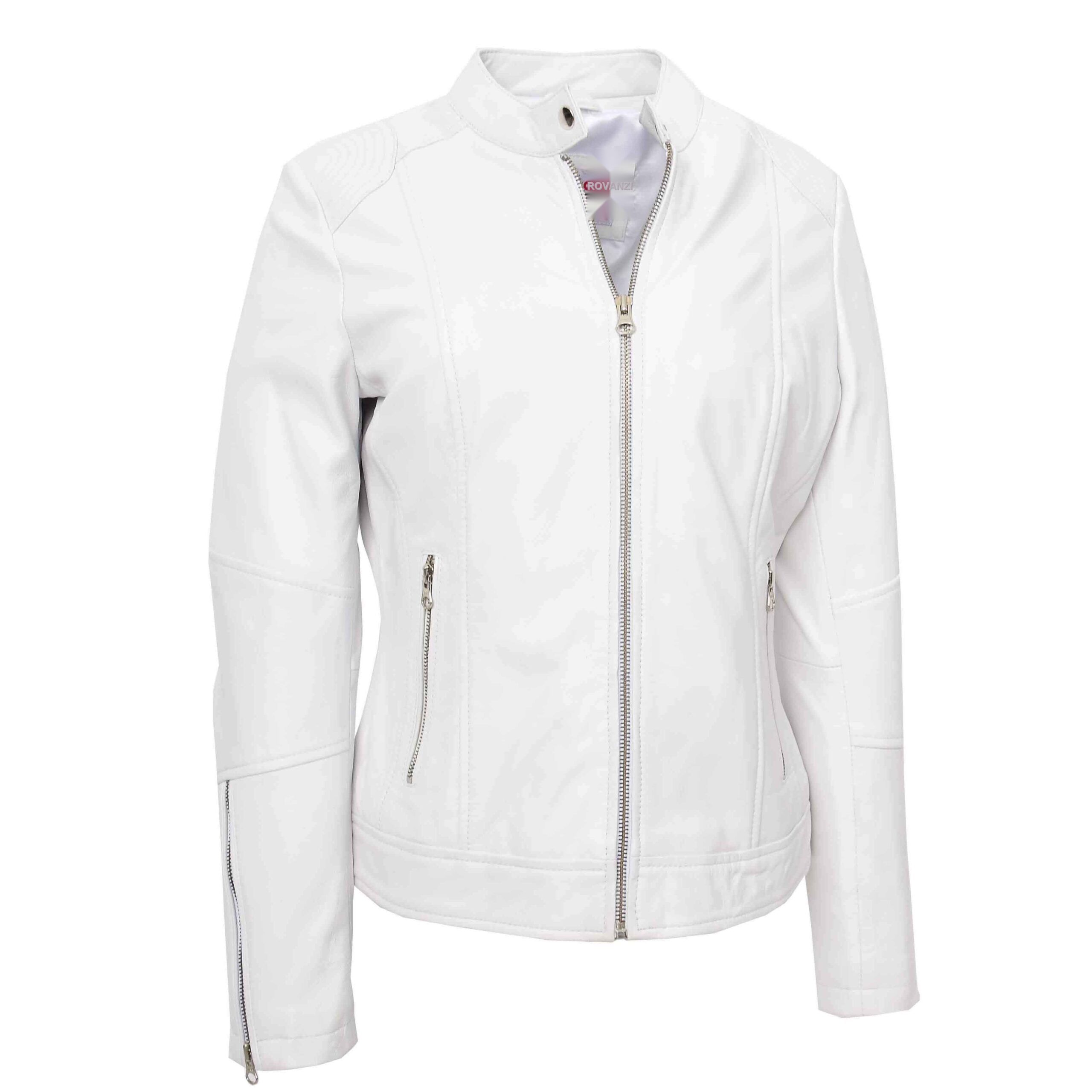 BUNERI Biker Cuir Connie Blanc Zip Casual – Image 3