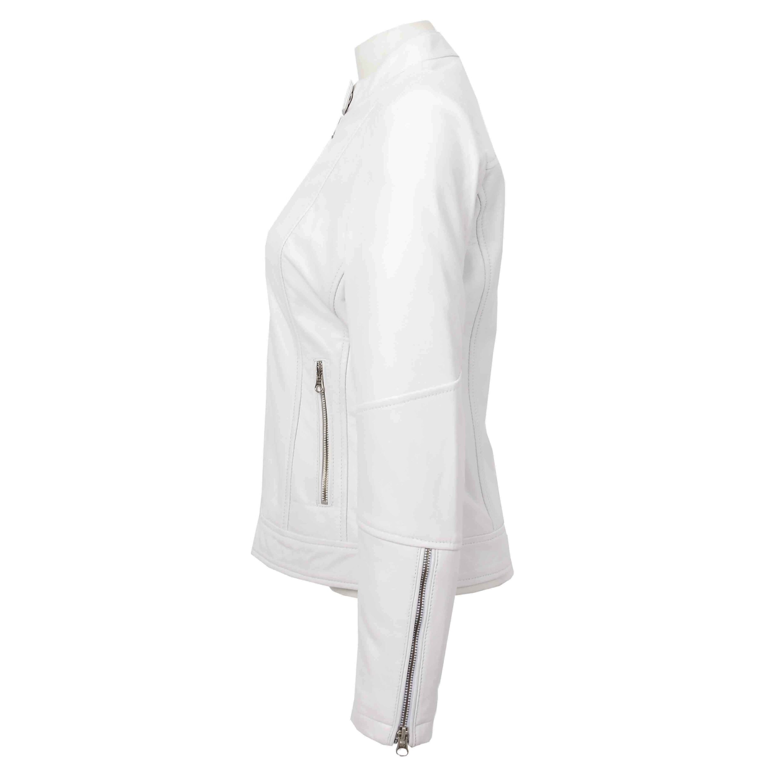 BUNERI Biker Cuir Connie Blanc Zip Casual – Image 4