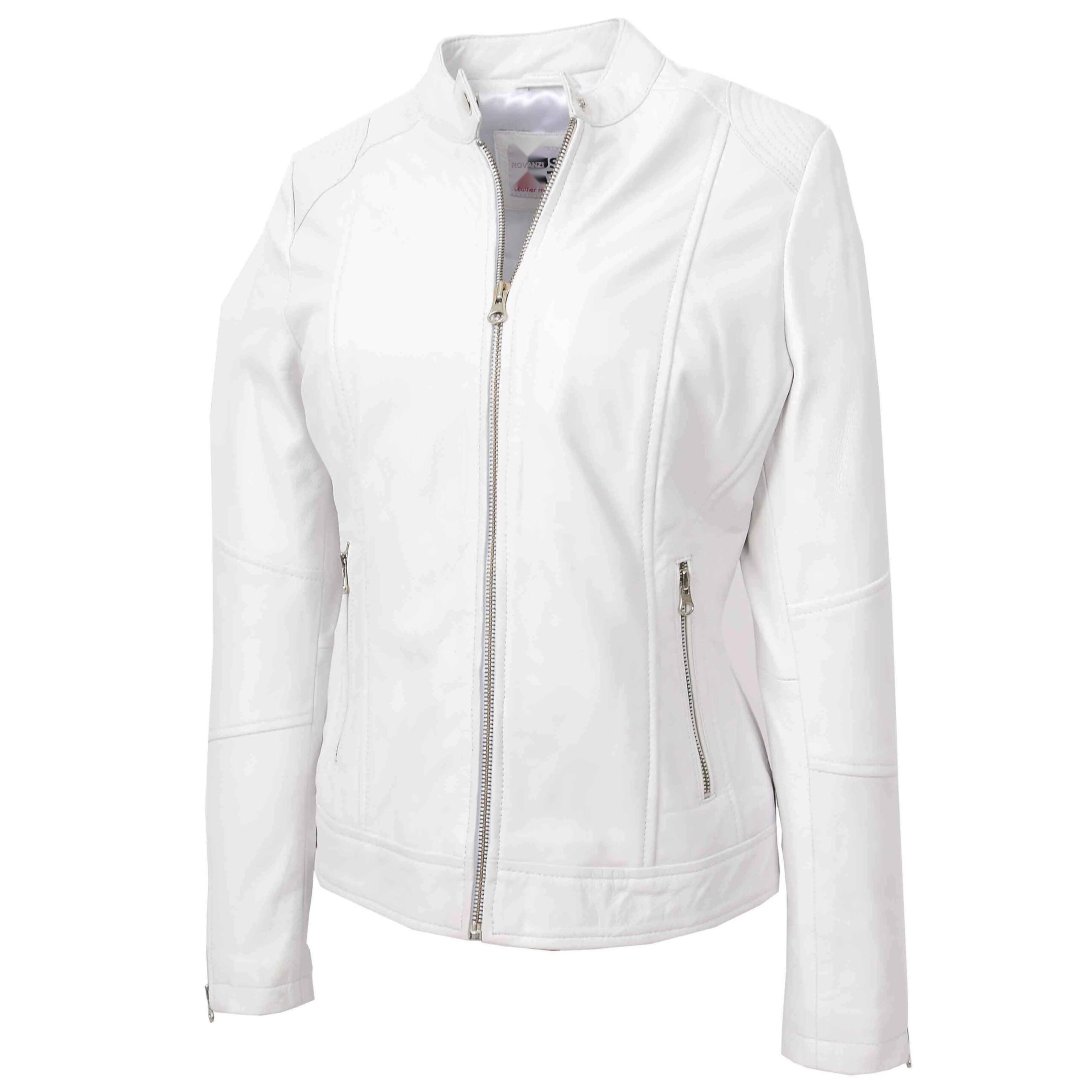 BUNERI Biker Cuir Connie Blanc Zip Casual – Image 5