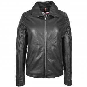 BUNERI Veste Femme Vraie Cuir Classique Style Zip Box Noire