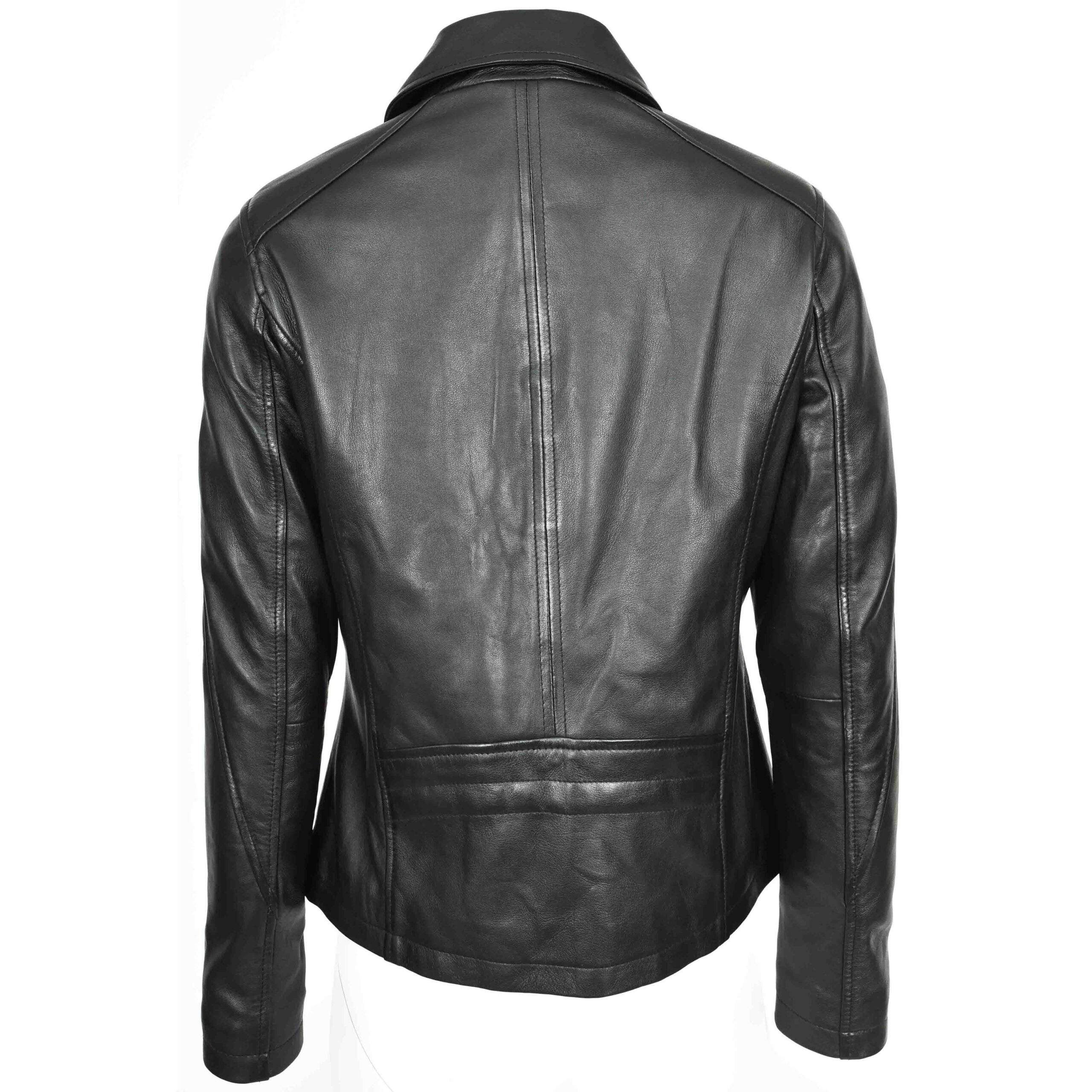 BUNERI Veste Femme Vraie Cuir Classique Style Zip Box Noire – Image 2
