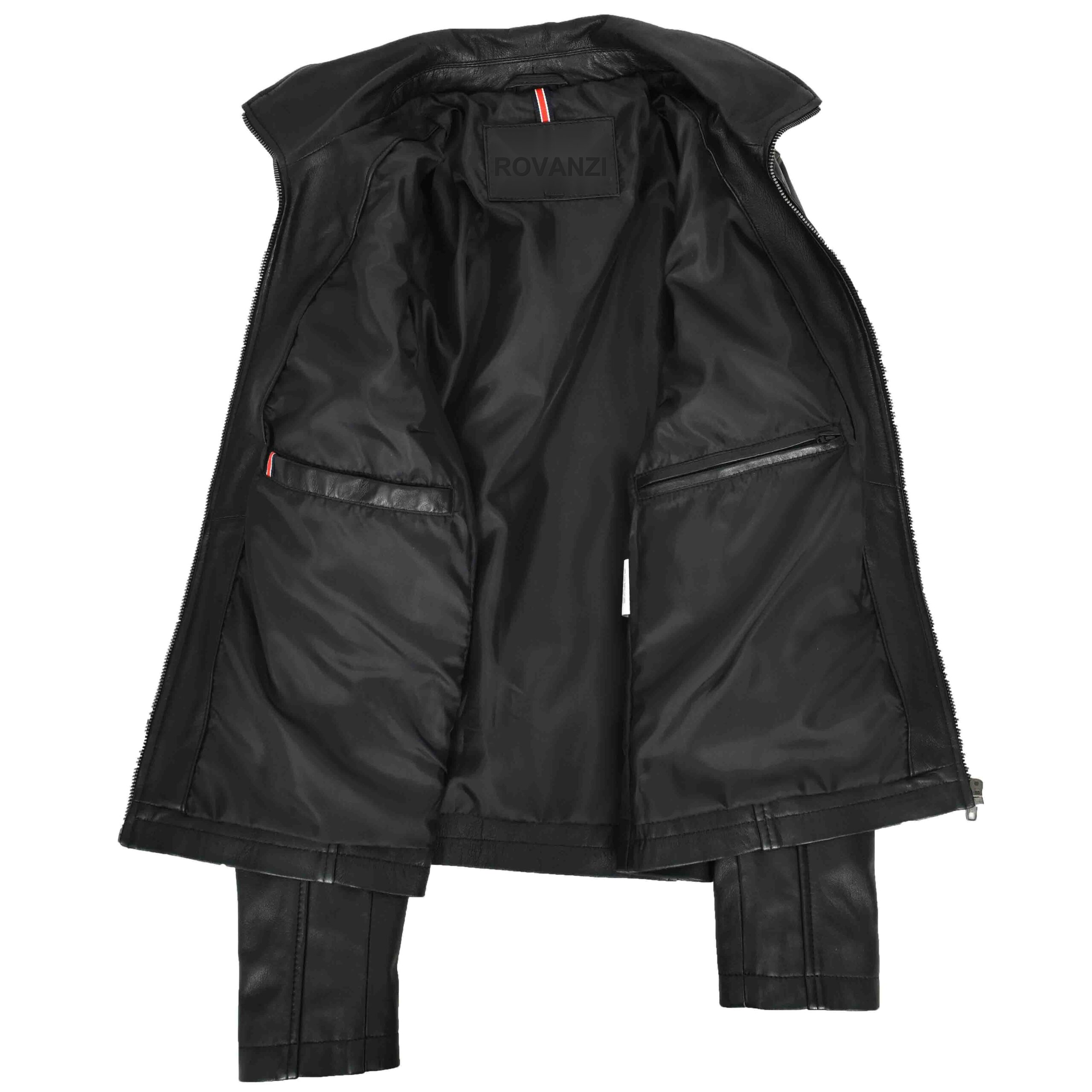 BUNERI Veste Femme Vraie Cuir Classique Style Zip Box Noire – Image 6