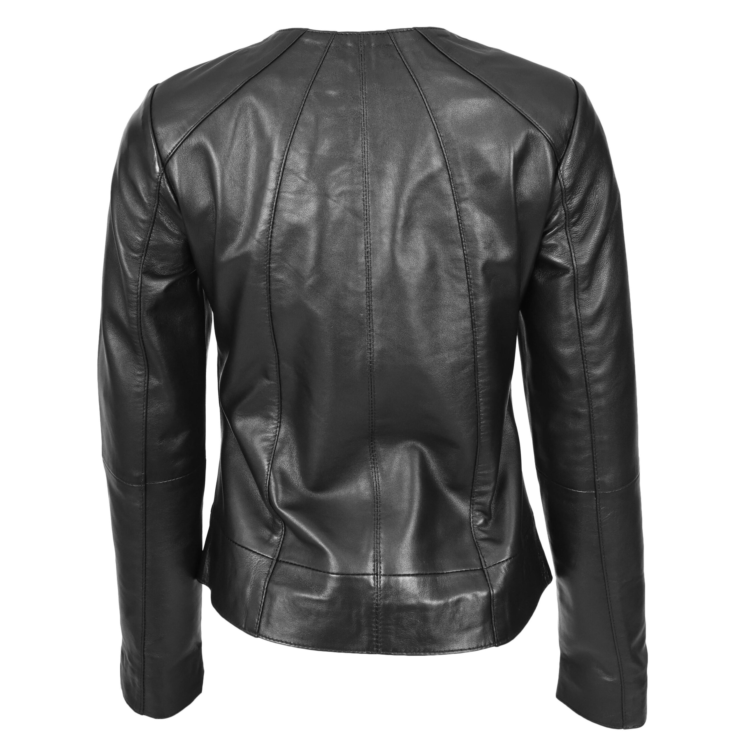 BUNERI Cuir Lottie Noire sans Col Style Classique – Image 2