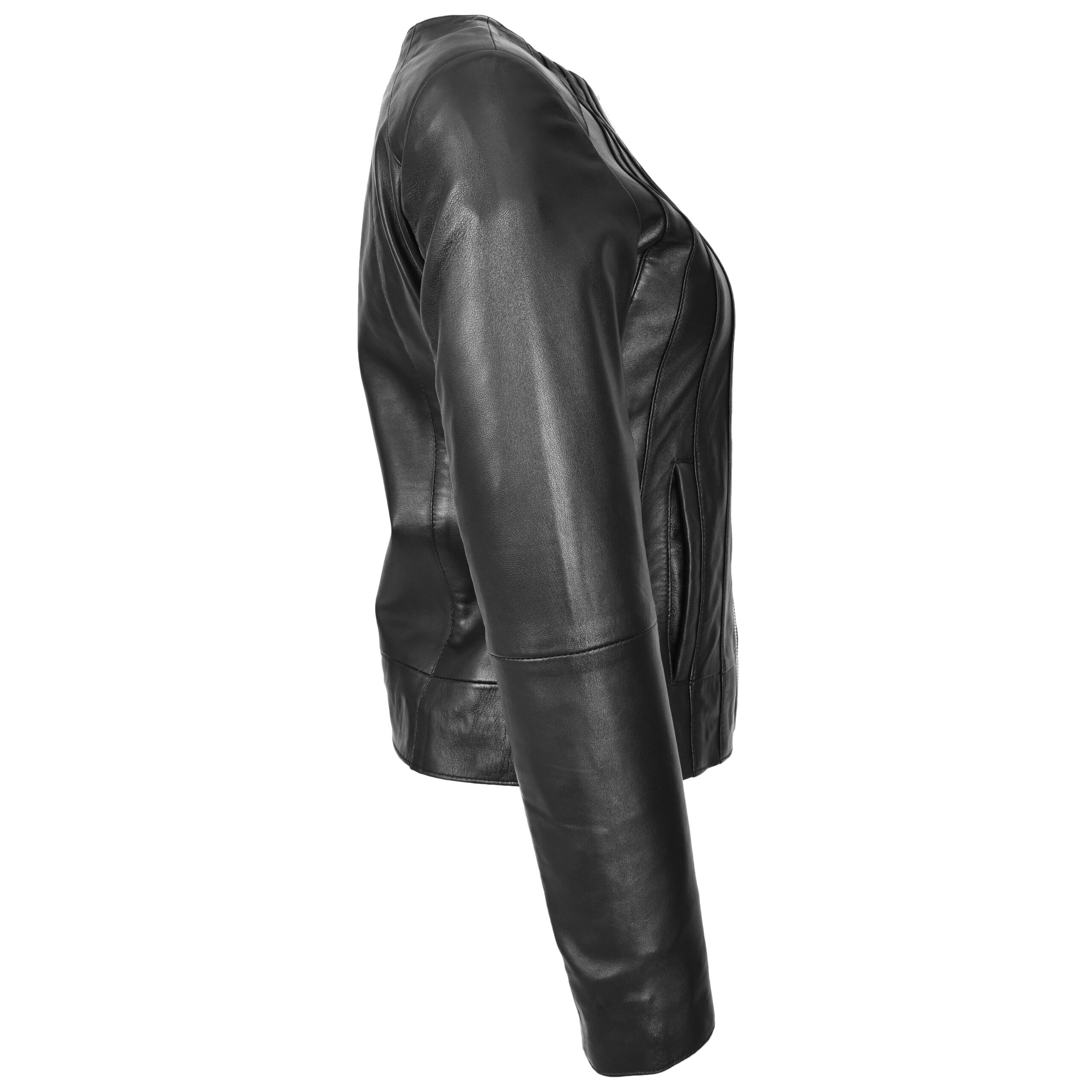 BUNERI Cuir Lottie Noire sans Col Style Classique – Image 6