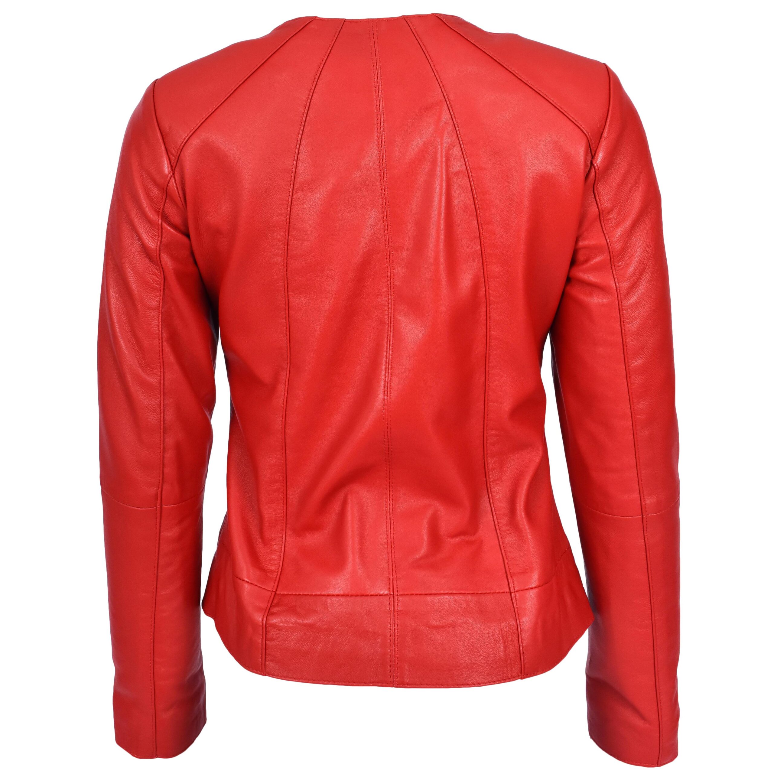 BUNERI Veste en Cuir Véritable Rouge Sans Col Classique pour Femme – Image 2